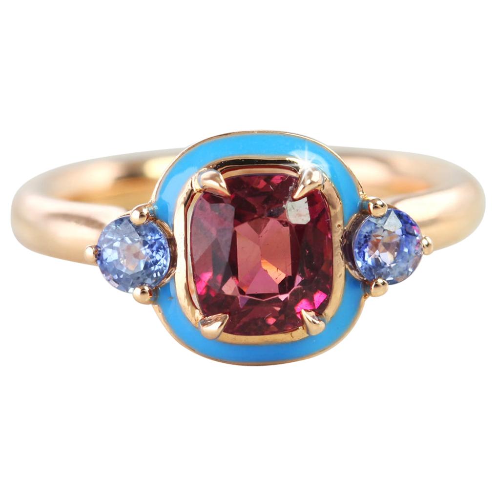 Natural Tourmaline and Ceylon Sapphire Cocktail Ring For Sale