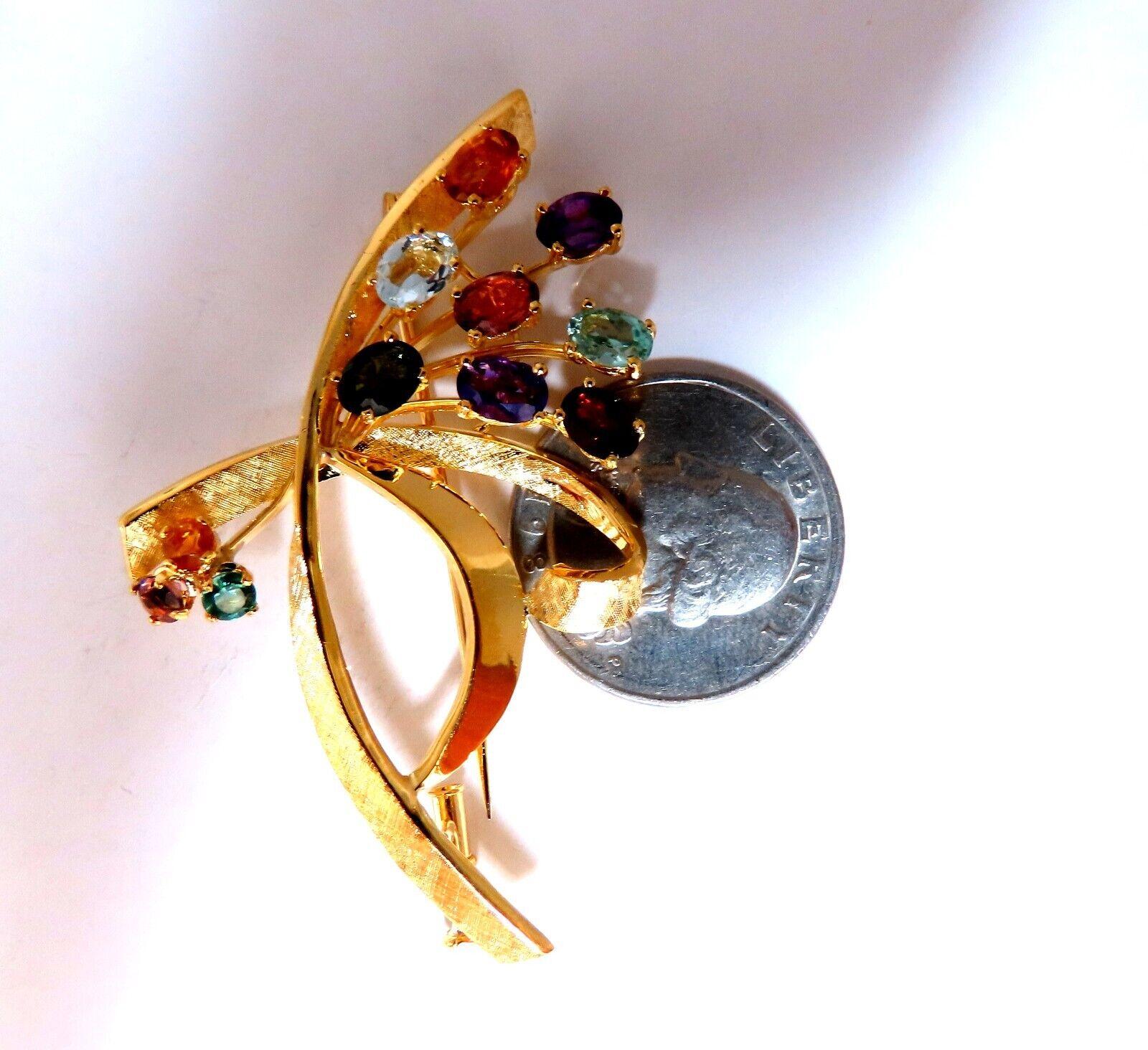 Natural Tourmaline Aquamarine Citrine Amethyst Garnet Bundle Pin 18kt Gold In New Condition For Sale In New York, NY