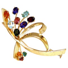 Natural Tourmaline Aquamarine Citrine Amethyst Garnet Bundle Pin 18kt Gold*