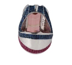 Natural Tourmaline & Blue Sapphire & Ruby Ring in 18k Gold
