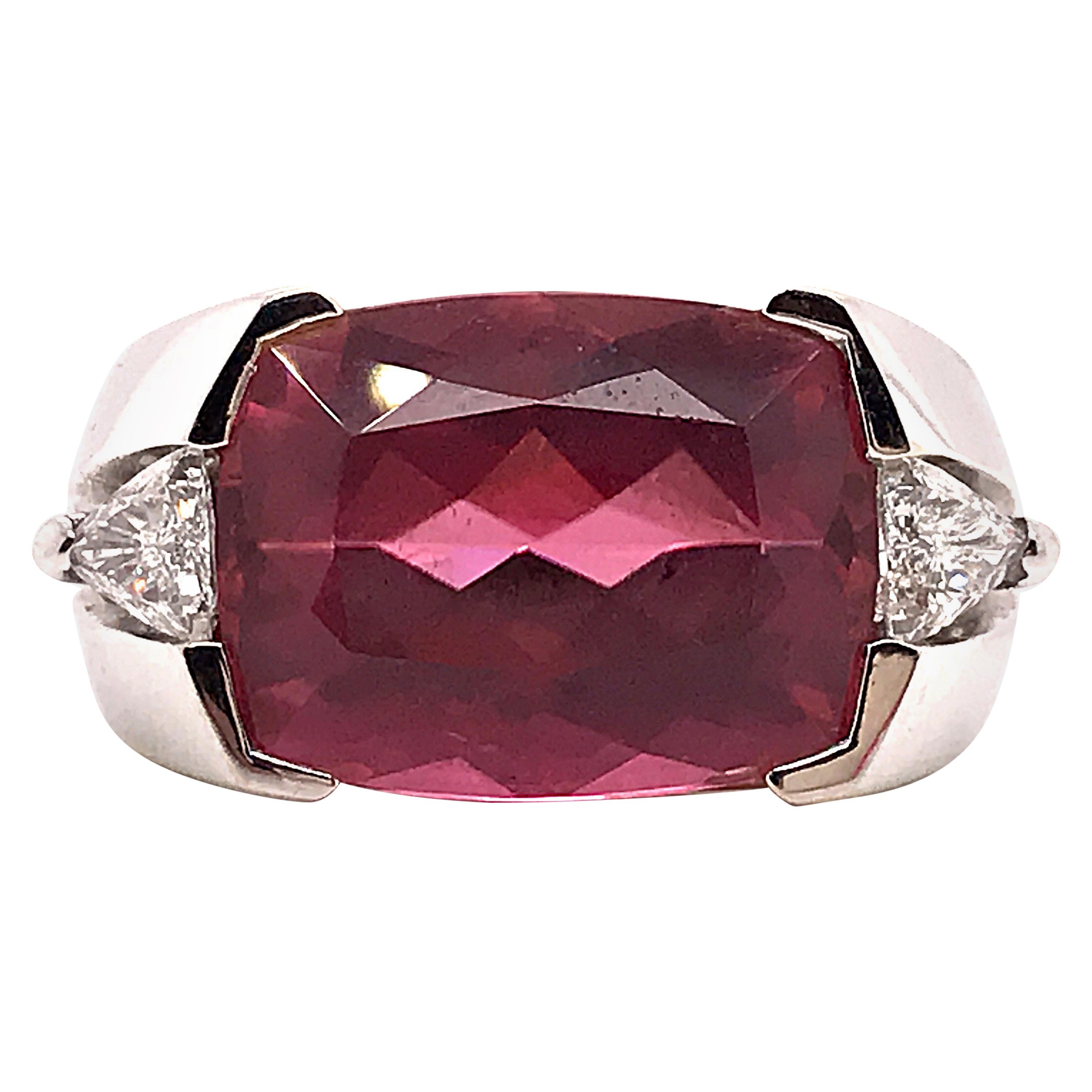 Natural Tourmaline Cushion Shape and Diamonds Triangle Shape on White Gold 18K