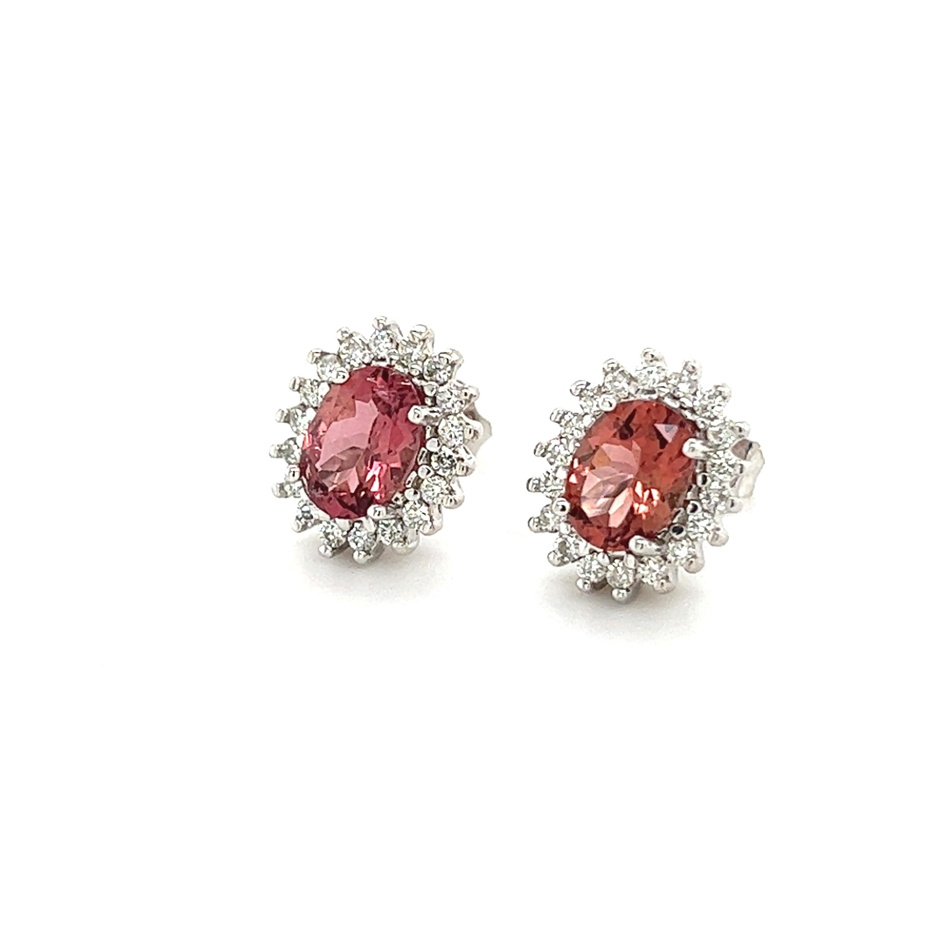 Taglio ovale Orecchini con diamanti di tormalina naturale in oro 14k 1,94 TCW certificati in vendita