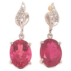 Boucles d'oreilles en or 14 carats avec diamants et tourmaline naturelle certifiée TCW de 2,34 carats