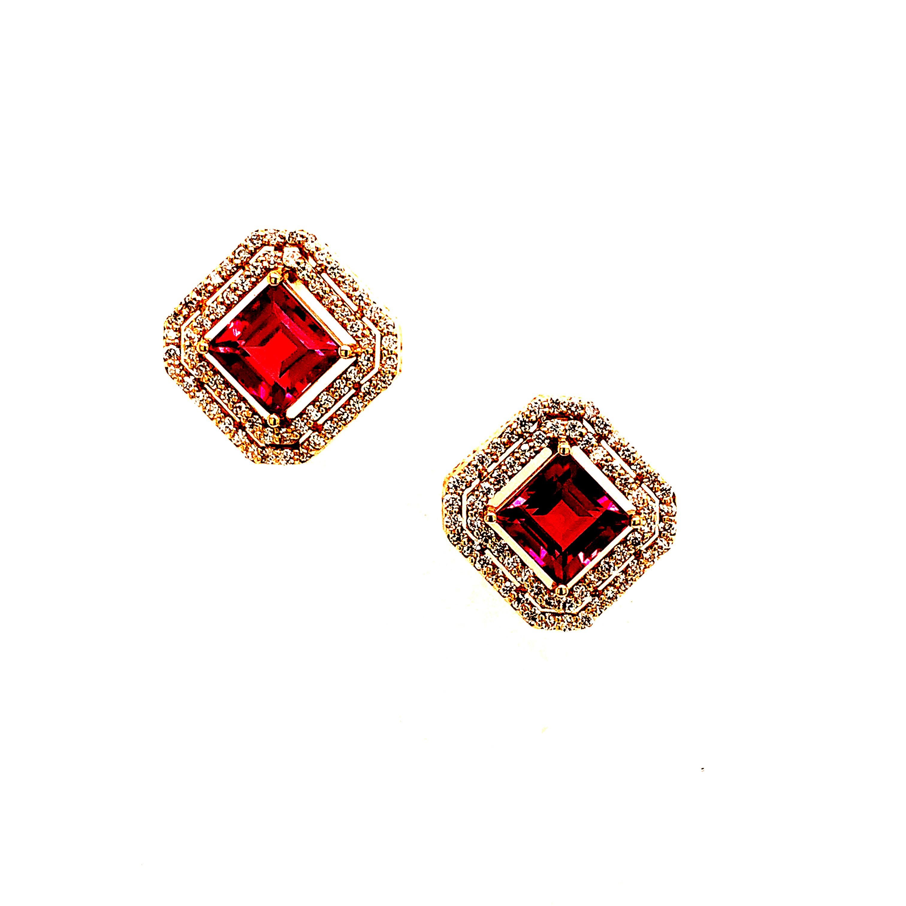 Natural Tourmaline Diamond Earrings 14k Gold 4.47 TCW Certified In New Condition For Sale In Brooklyn, NY