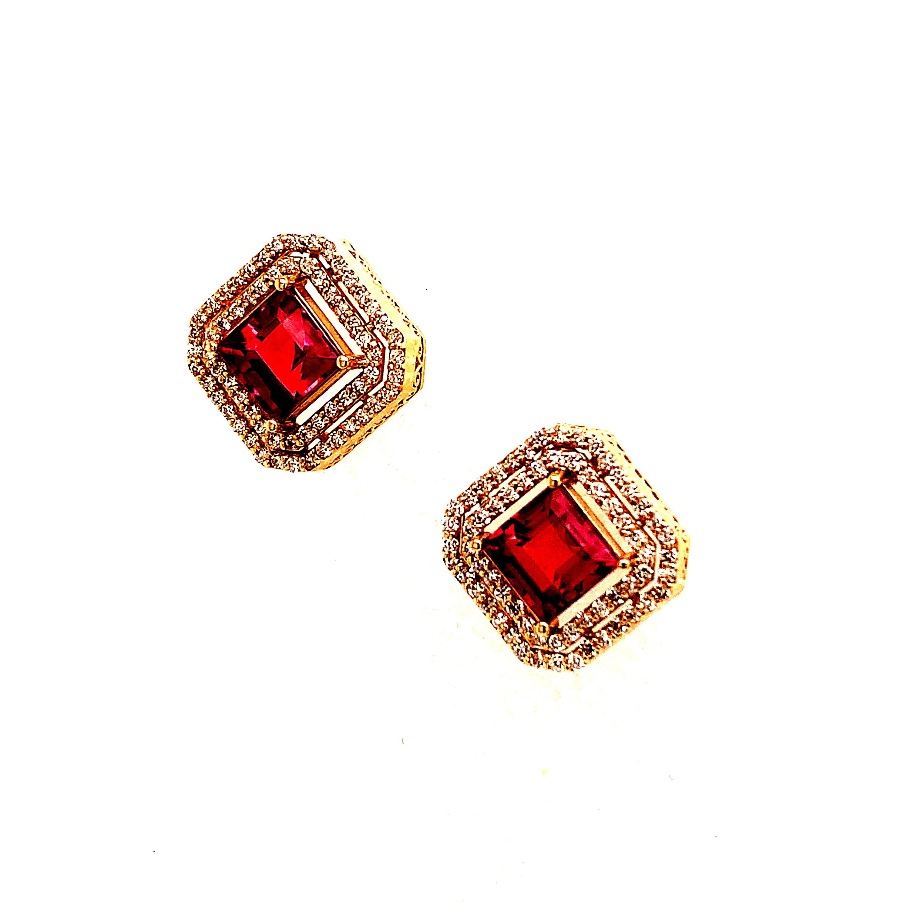Natural Tourmaline Diamond Earrings 14k Gold 4.47 TCW Certified For Sale 3