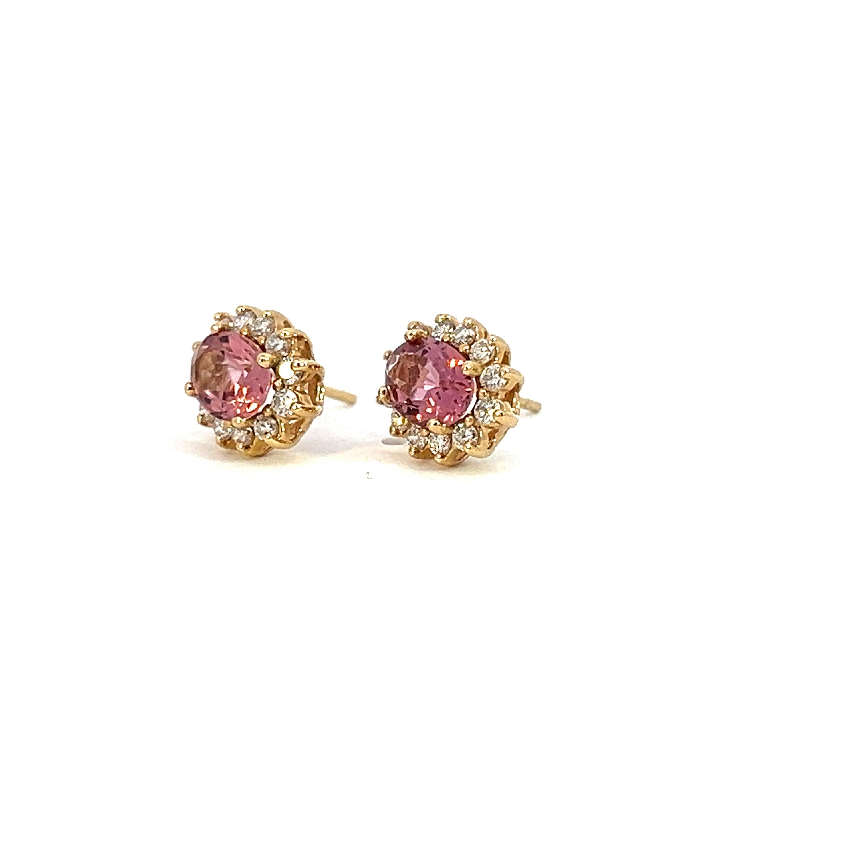 Boucles d'oreilles en or jaune 14 carats avec tourmaline naturelle et diamant certifié TCW de 1,94 carat Neuf - En vente à Brooklyn, NY
