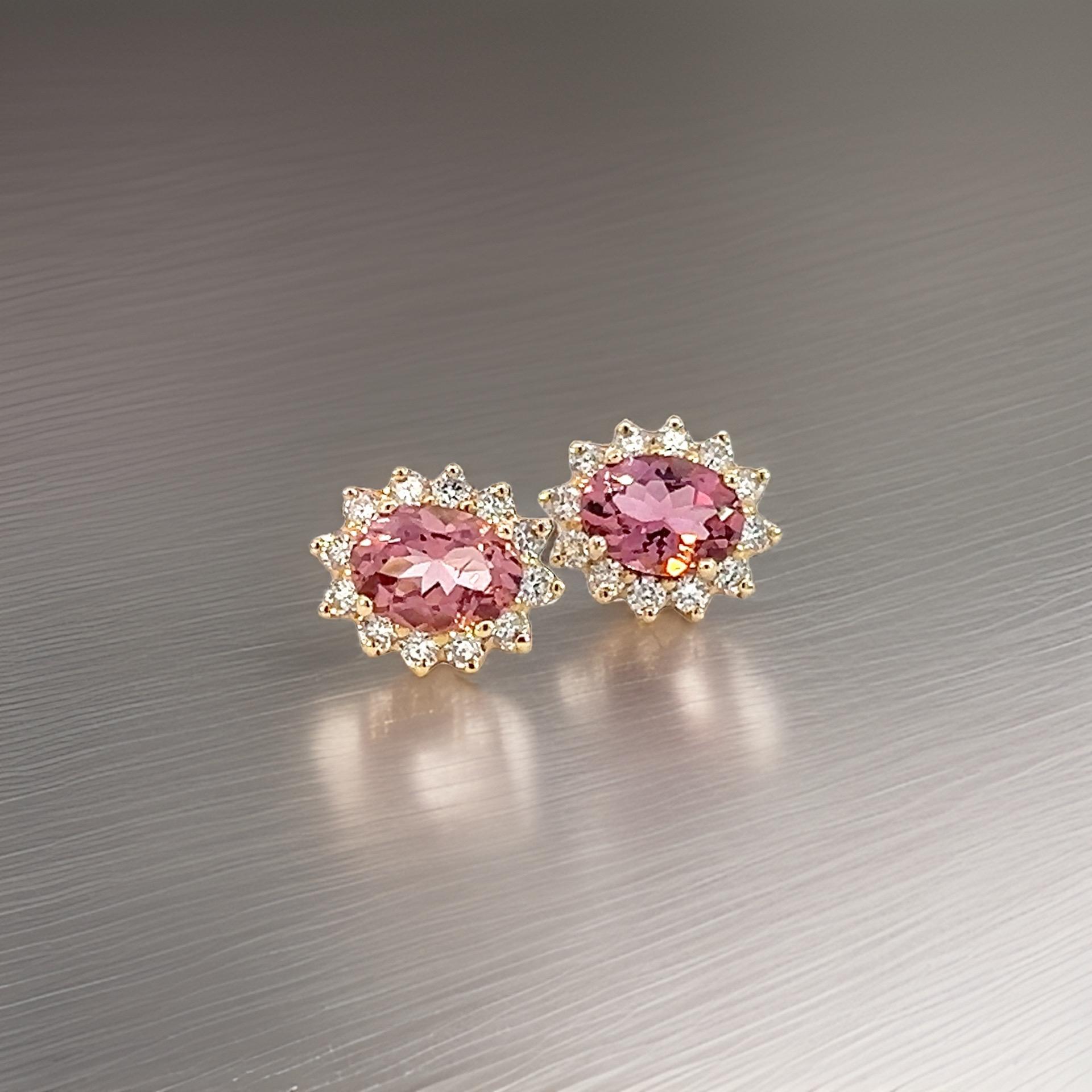 Boucles d'oreilles en or jaune 14 carats avec tourmaline naturelle et diamant certifié TCW de 1,94 carat en vente 2