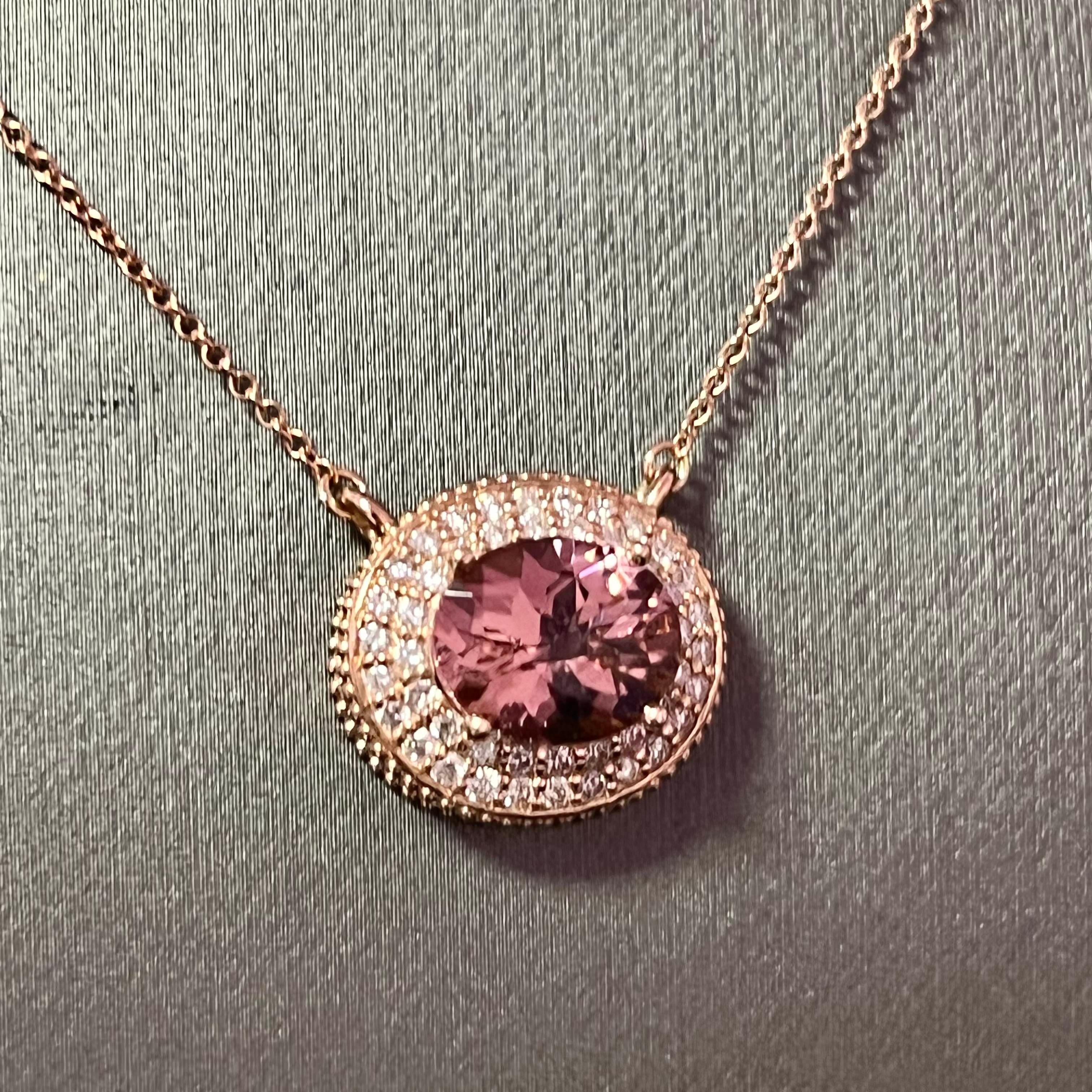 Natural Tourmaline Diamond Necklace 14k Gold 5.0 TCW Certified For Sale 1