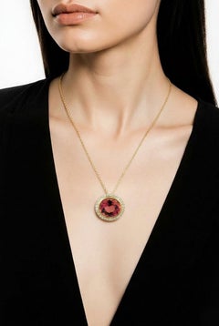 Natural Tourmaline Diamond Pendant 17" 14k Gold 6.93 TCW Certified