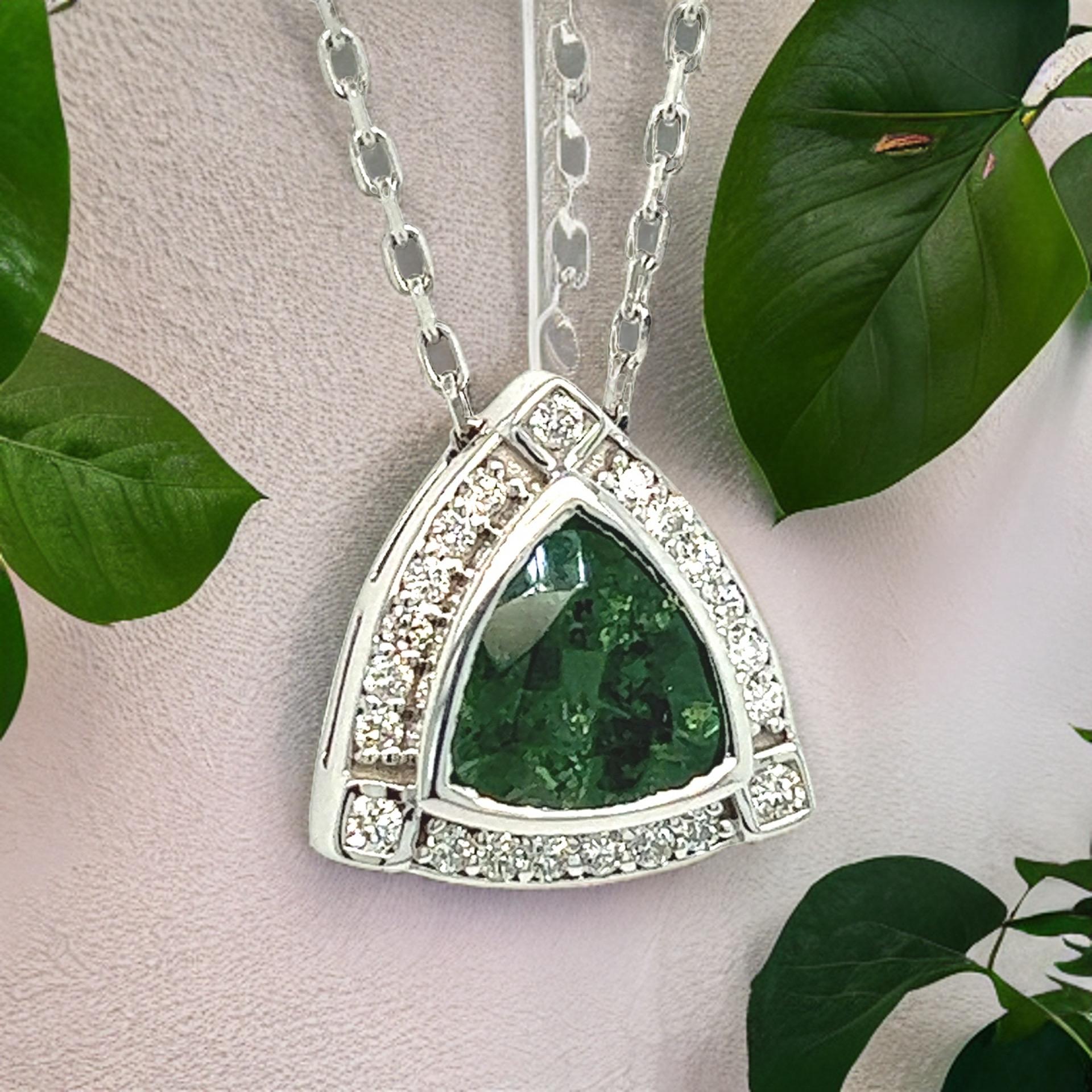 Women's Natural Tourmaline Diamond Pendant Necklace 17