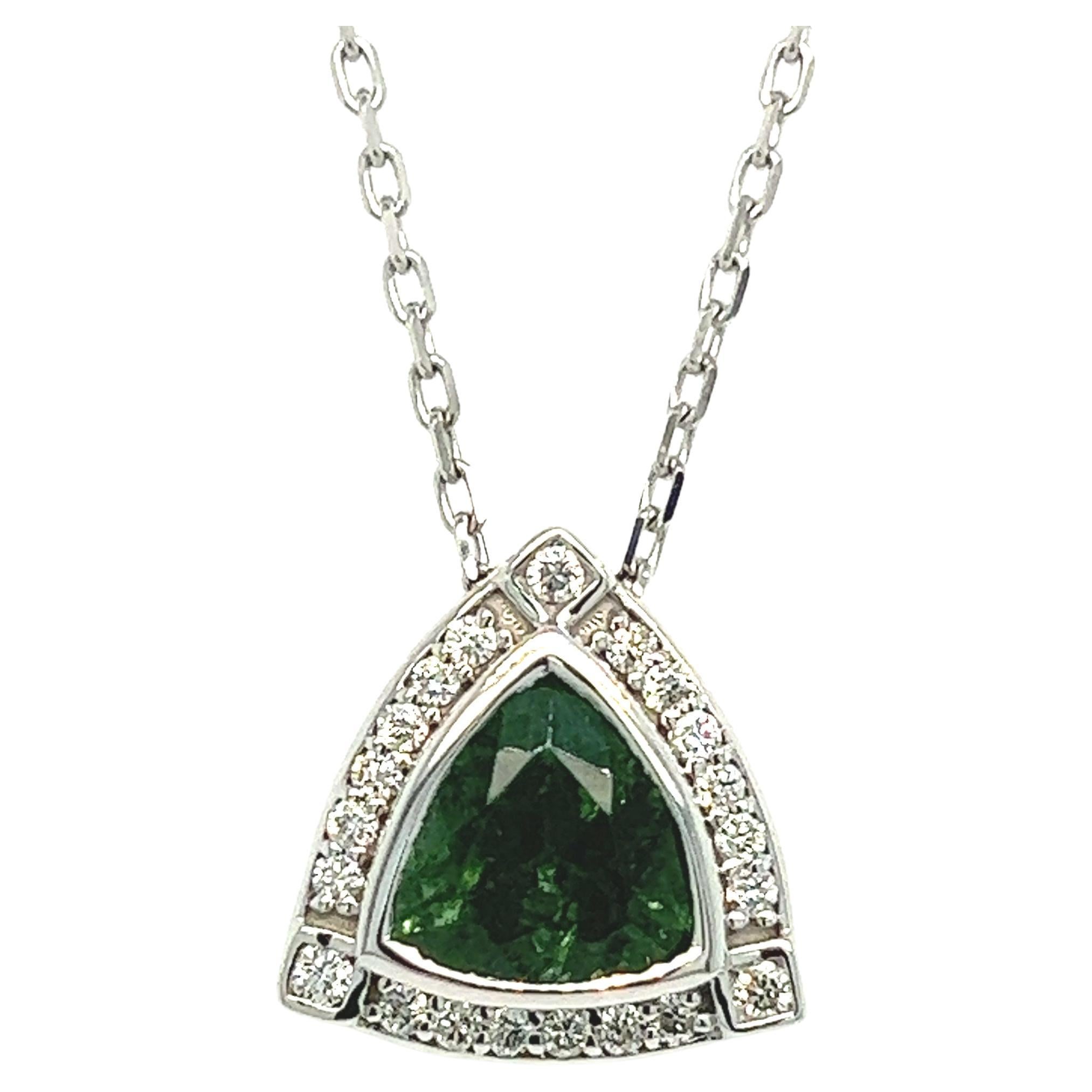 Natural Tourmaline Diamond Pendant Necklace 17" 14k W Gold 2.49 TCW Certified For Sale