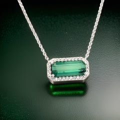 Halskette mit natürlichem Turmalin-Diamant-Anhänger 18" 14k W Gold 3,51 TCW zertifiziert