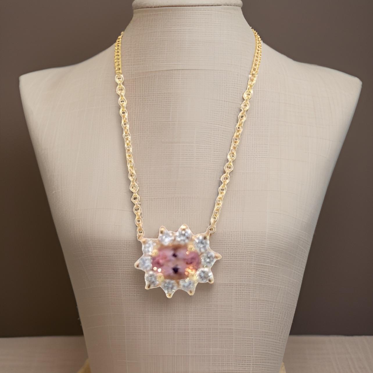Women's Natural Tourmaline Diamond Pendant Necklace 18