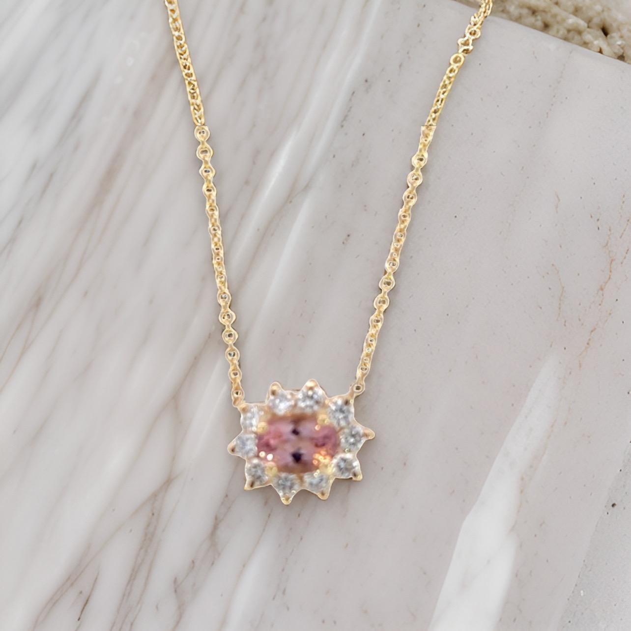 Natural Tourmaline Diamond Pendant Necklace 18
