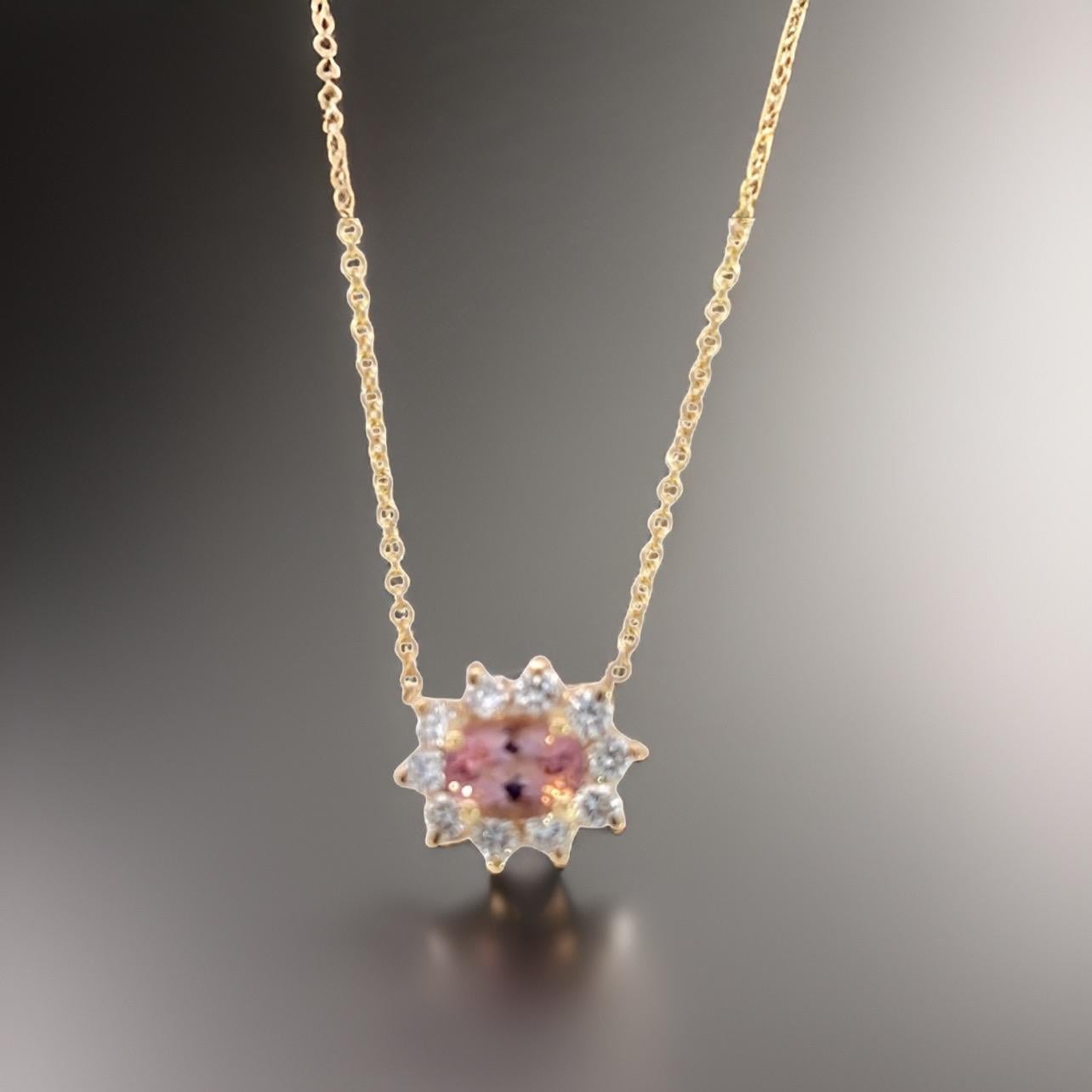 Natural Tourmaline Diamond Pendant Necklace 18