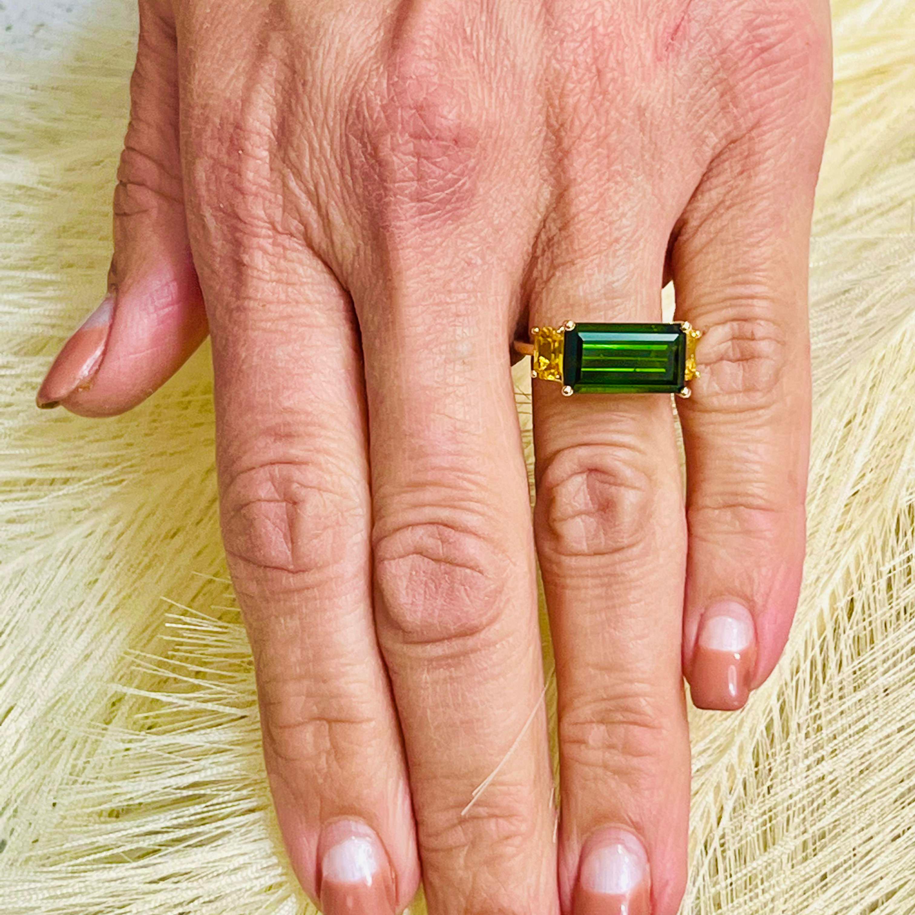 Natural Tourmaline Diamond Ring 14 Y Gold 7.03 TCW Certified In New Condition For Sale In Brooklyn, NY