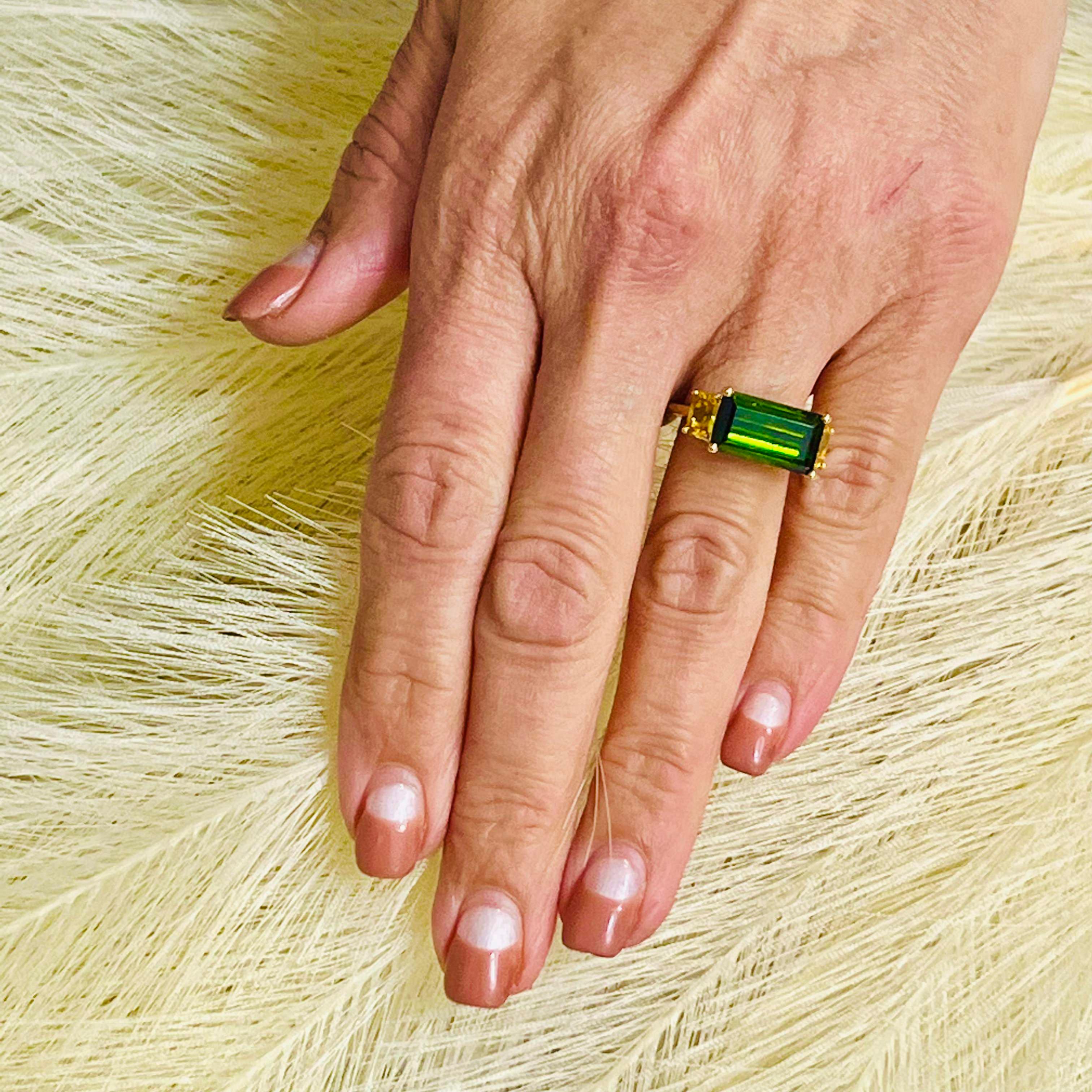 Women's Natural Tourmaline Diamond Ring 14 Y Gold 7.03 TCW Certified For Sale