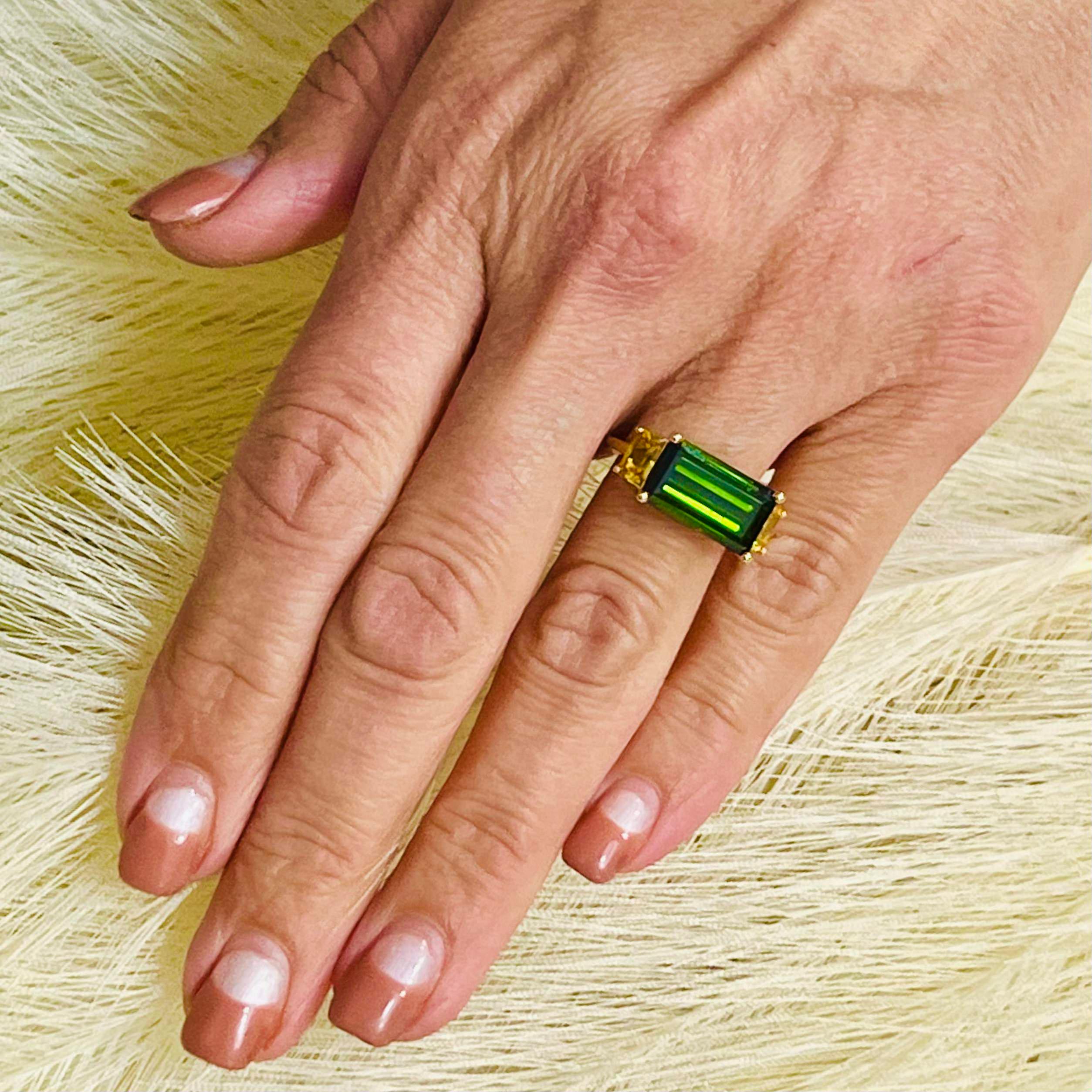 Natural Tourmaline Diamond Ring 14 Y Gold 7.03 TCW Certified For Sale 2