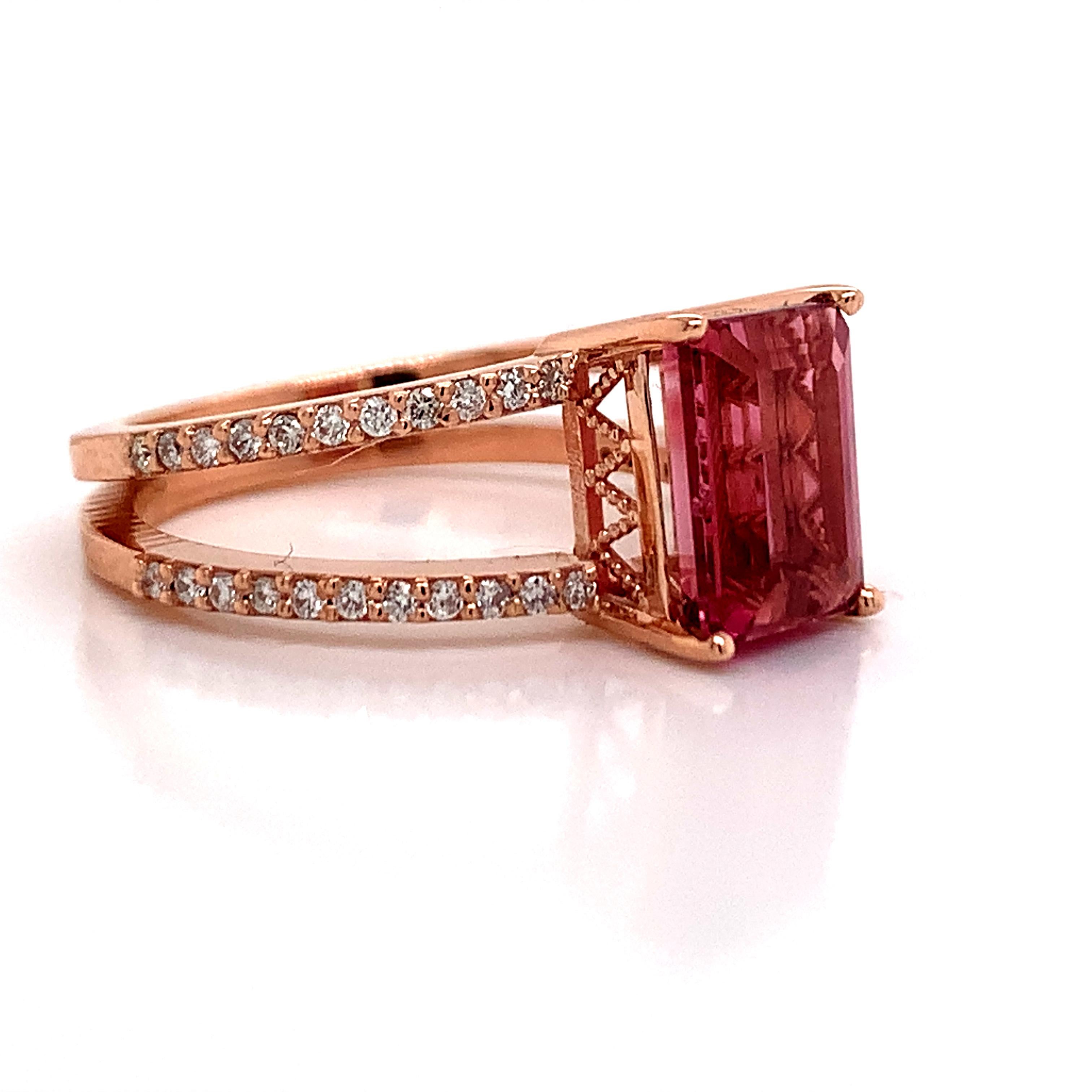 Natural Tourmaline Diamond Ring 14k Rose Gold 2.2 TCW Certified For Sale 6