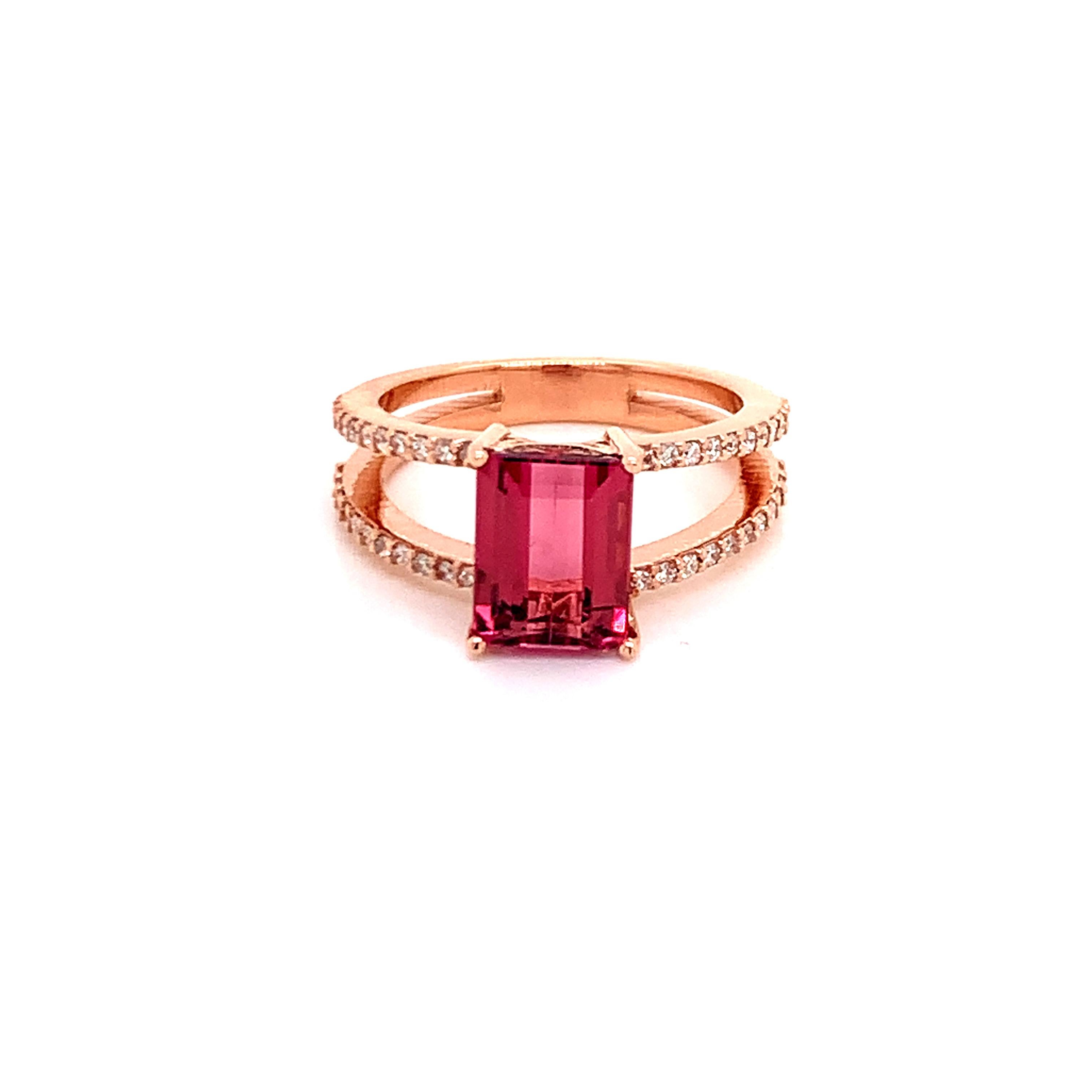 Natural Tourmaline Diamond Ring 14k Rose Gold 2.2 TCW Certified For Sale 7