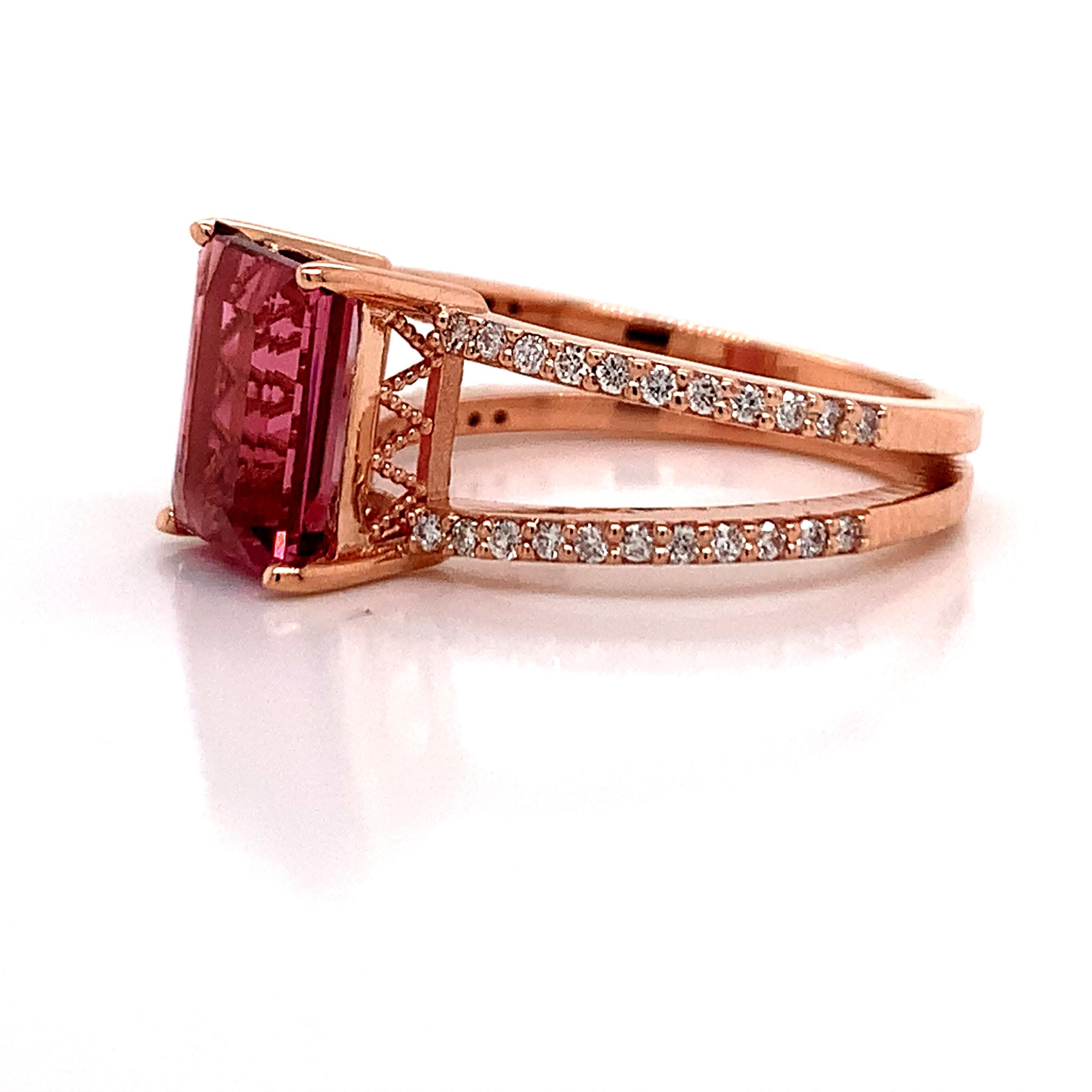Natural Tourmaline Diamond Ring 14k Rose Gold 2.2 TCW Certified For Sale 8