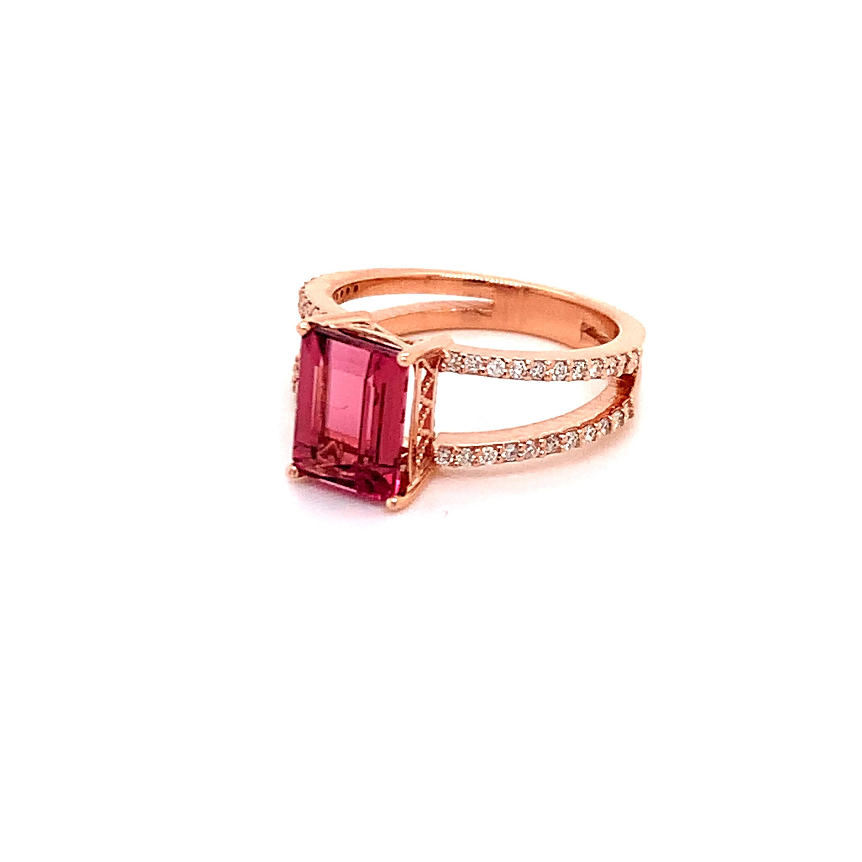 Natural Tourmaline Diamond Ring 14k Rose Gold 2.2 TCW Certified For Sale 9