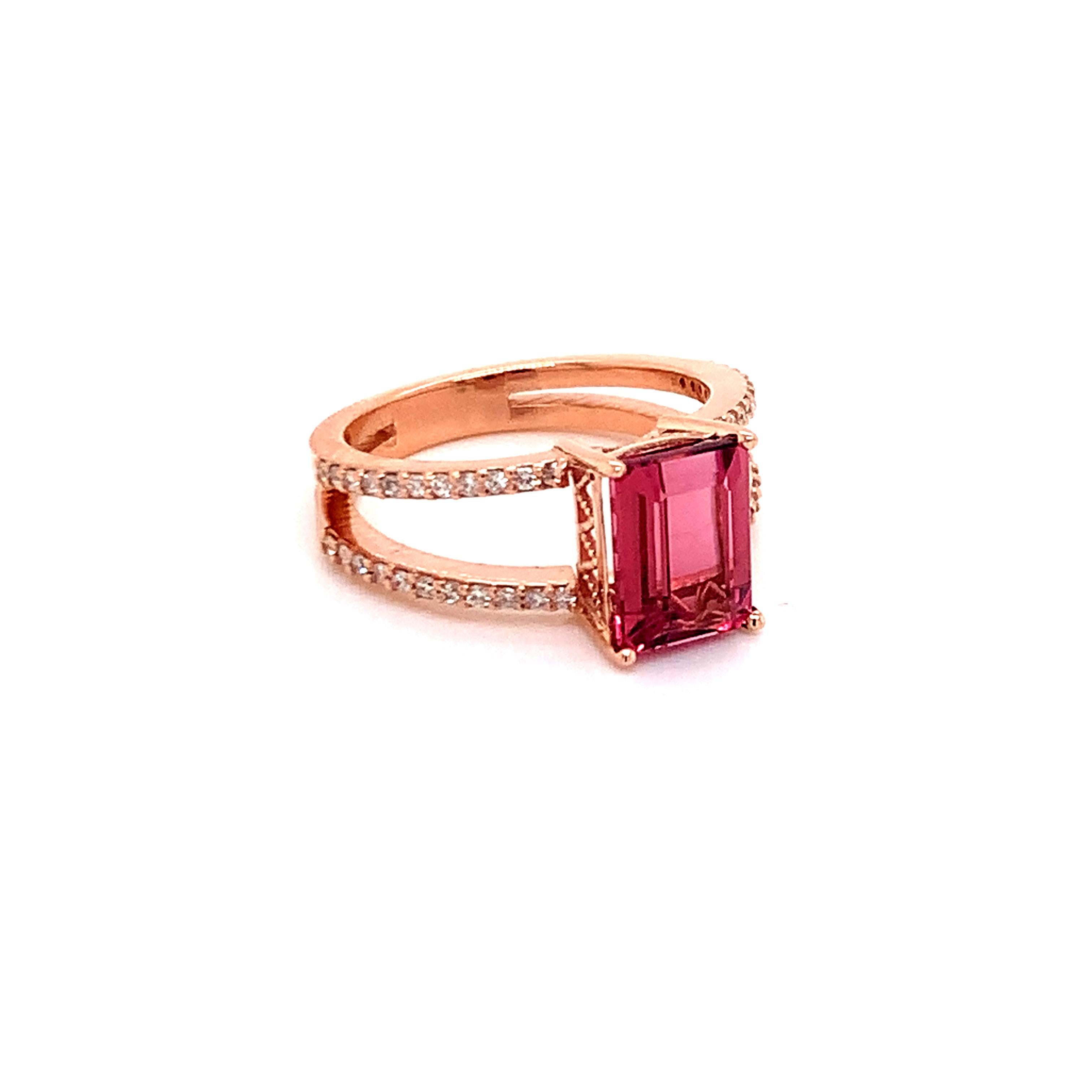 Natural Tourmaline Diamond Ring 14k Rose Gold 2.2 TCW Certified For Sale 2