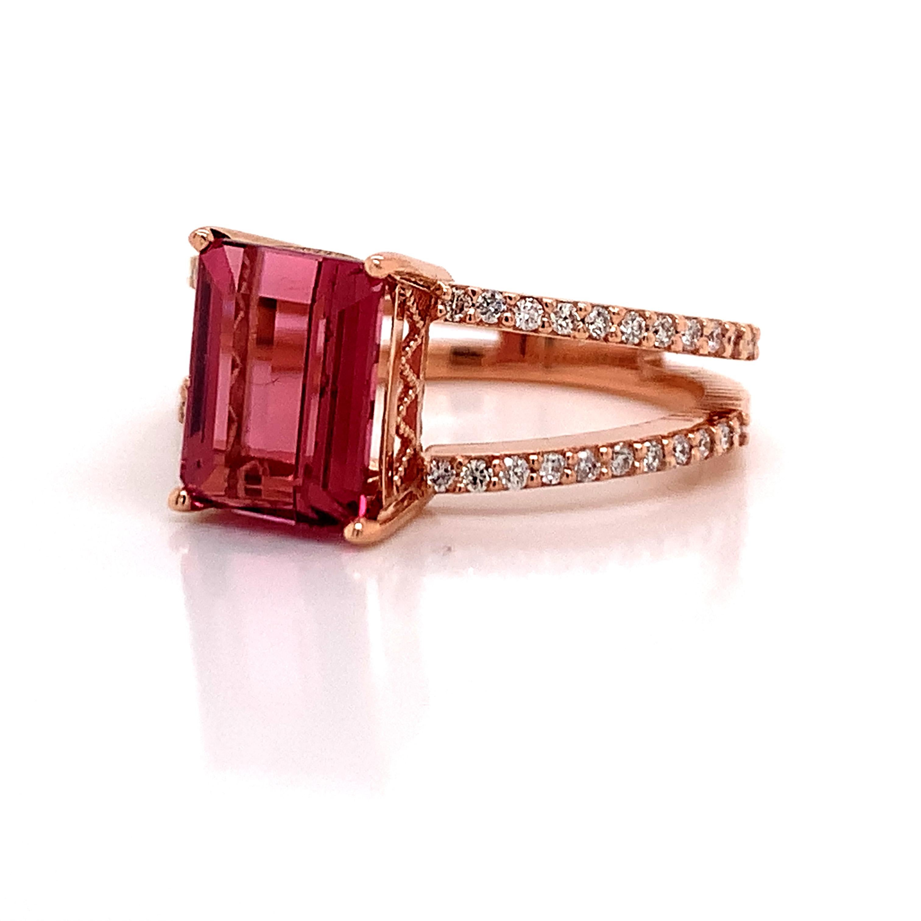 Natural Tourmaline Diamond Ring 14k Rose Gold 2.2 TCW Certified For Sale 1
