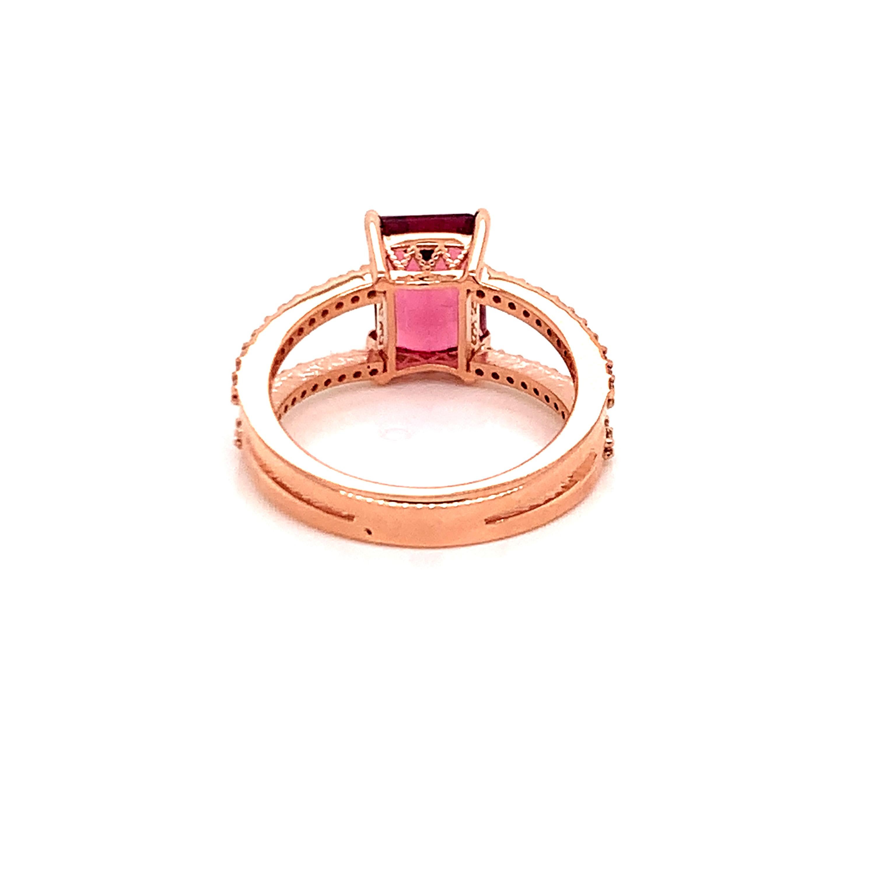 Natural Tourmaline Diamond Ring 14k Rose Gold 2.2 TCW Certified For Sale 3