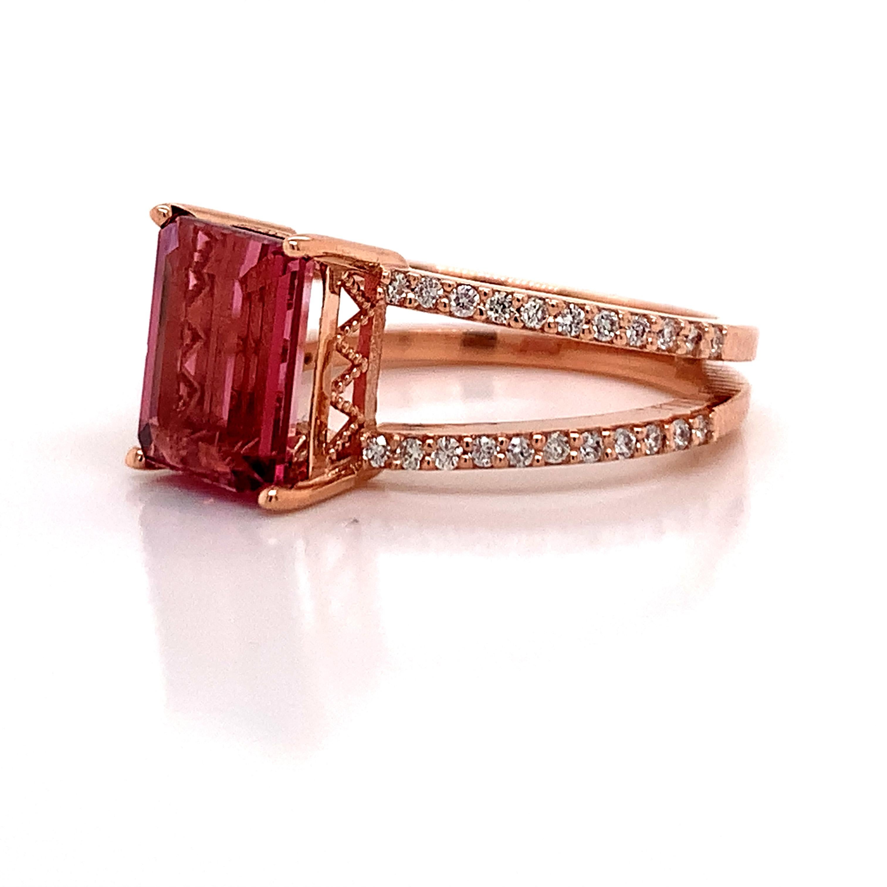 Natural Tourmaline Diamond Ring 14k Rose Gold 2.2 TCW Certified For Sale 4