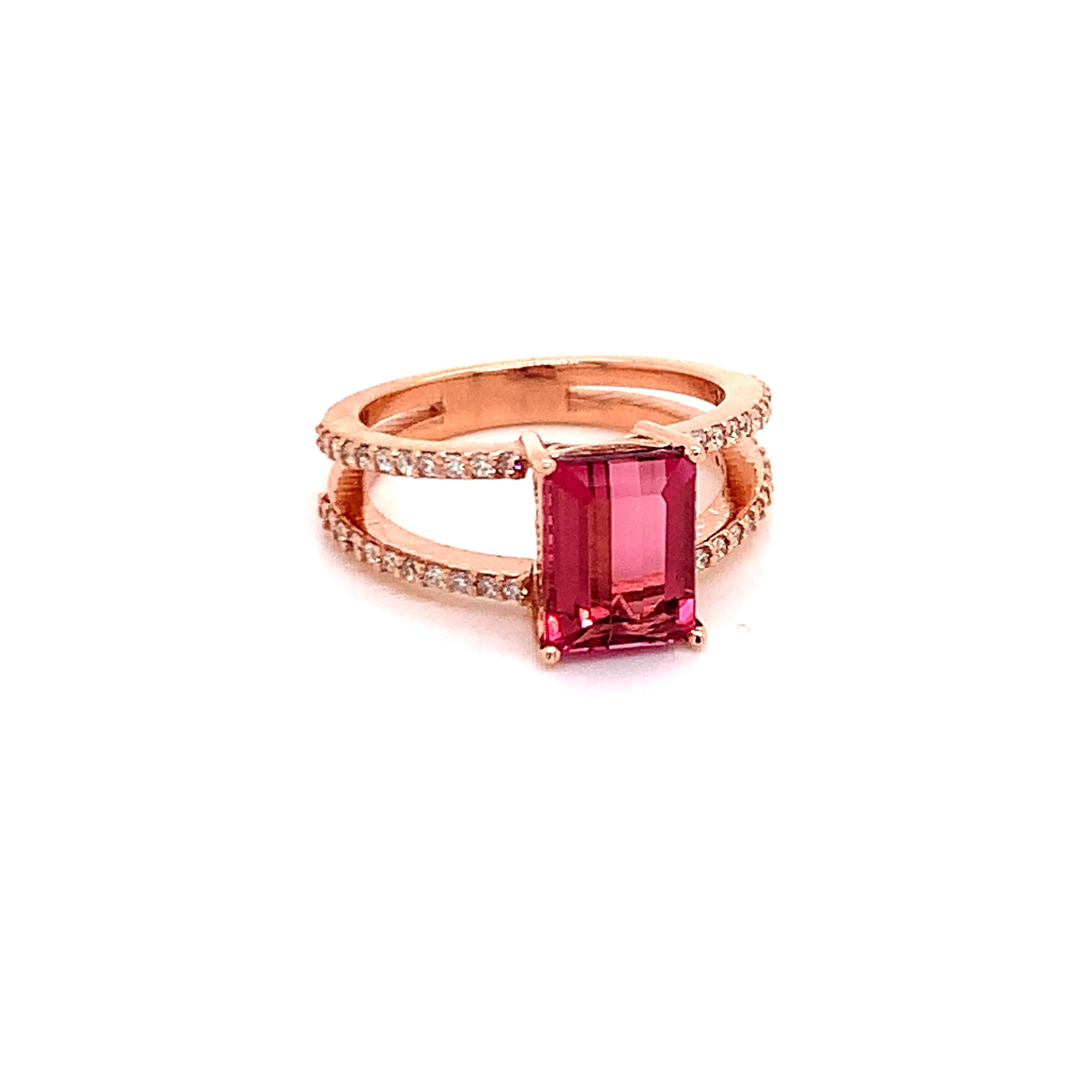 Natural Tourmaline Diamond Ring 14k Rose Gold 2.2 TCW Certified For Sale 5