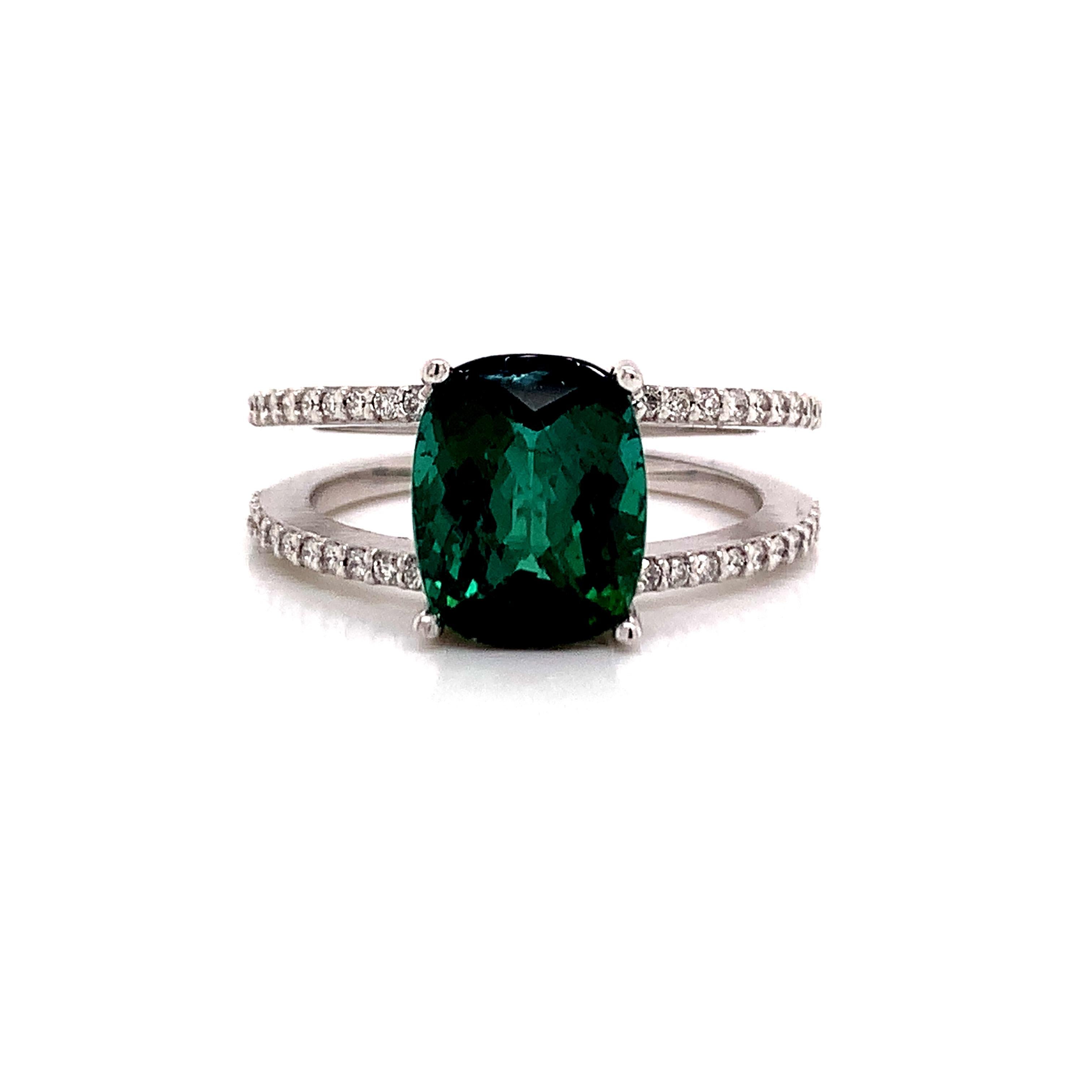 Natural Tourmaline Diamond Ring 14k White Gold 3.33 TCW Certified For Sale 9