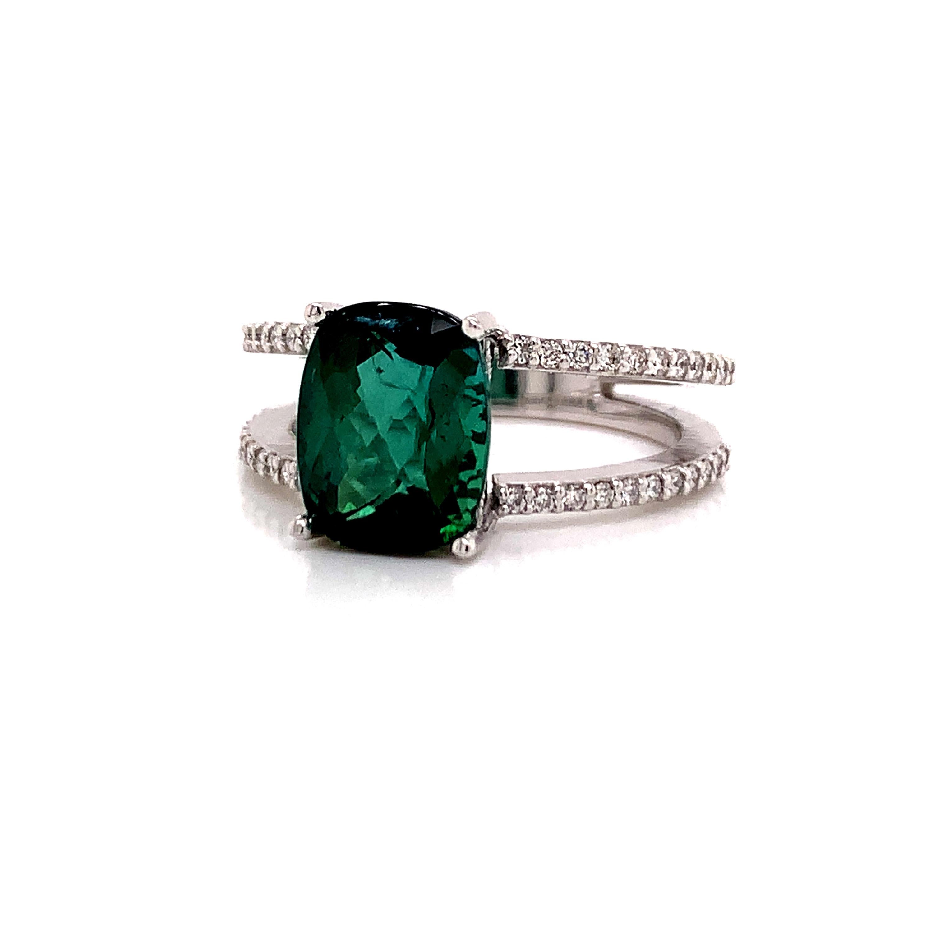 Natural Tourmaline Diamond Ring 14k White Gold 3.33 TCW Certified In New Condition For Sale In Brooklyn, NY