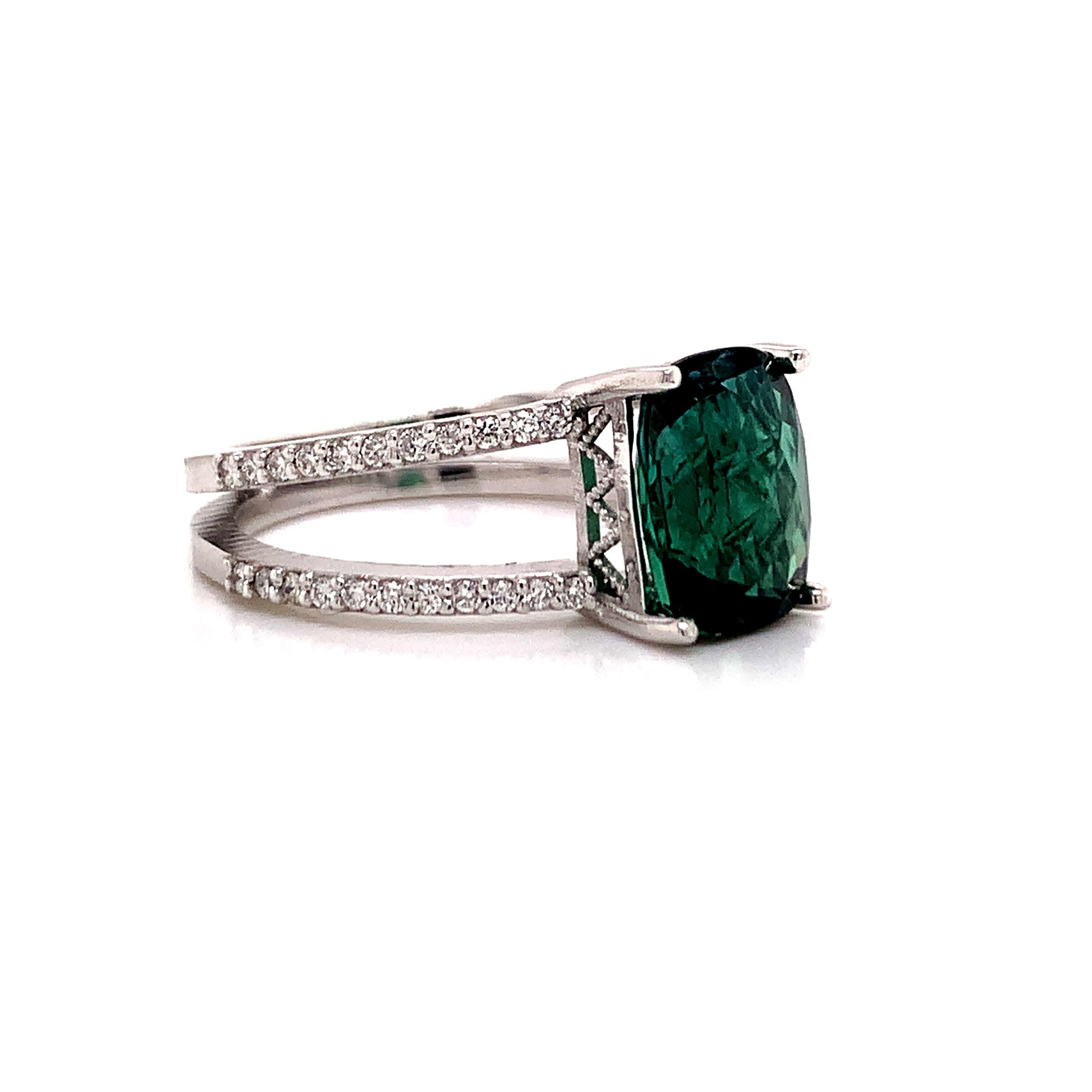 Natural Tourmaline Diamond Ring 14k White Gold 3.33 TCW Certified For Sale 2