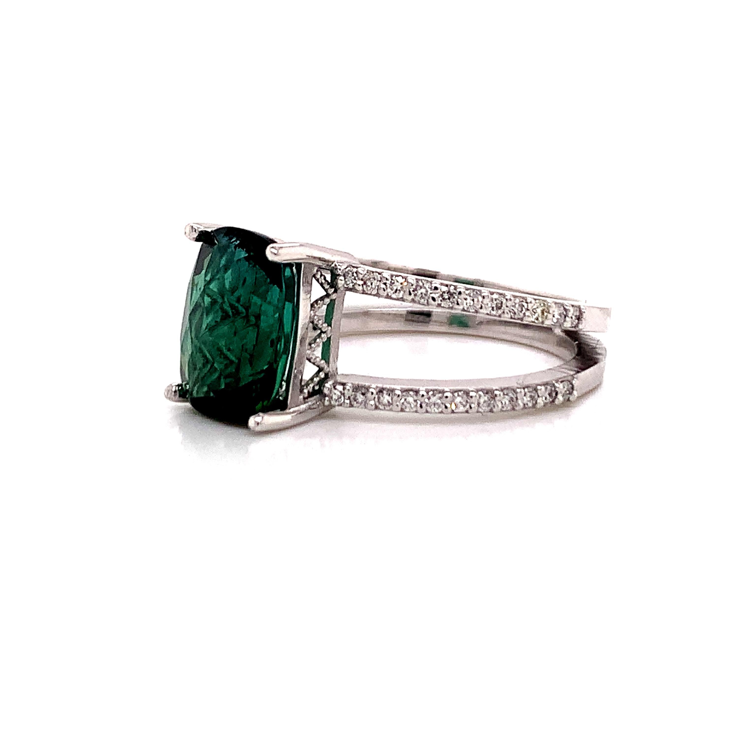 Natural Tourmaline Diamond Ring 14k White Gold 3.33 TCW Certified For Sale 3