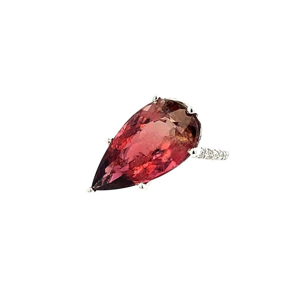 Mixed Cut Natural Tourmaline Diamond Ring 6.5 14k W Gold 10.84 TCW Certified For Sale