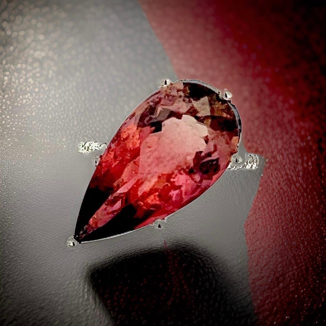 Women's Natural Tourmaline Diamond Ring 6.5 14k W Gold 10.84 TCW Certified For Sale