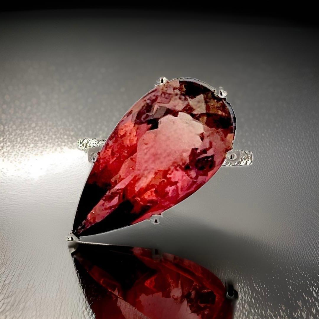 Natural Tourmaline Diamond Ring 6.5 14k W Gold 10.84 TCW Certified For Sale 1