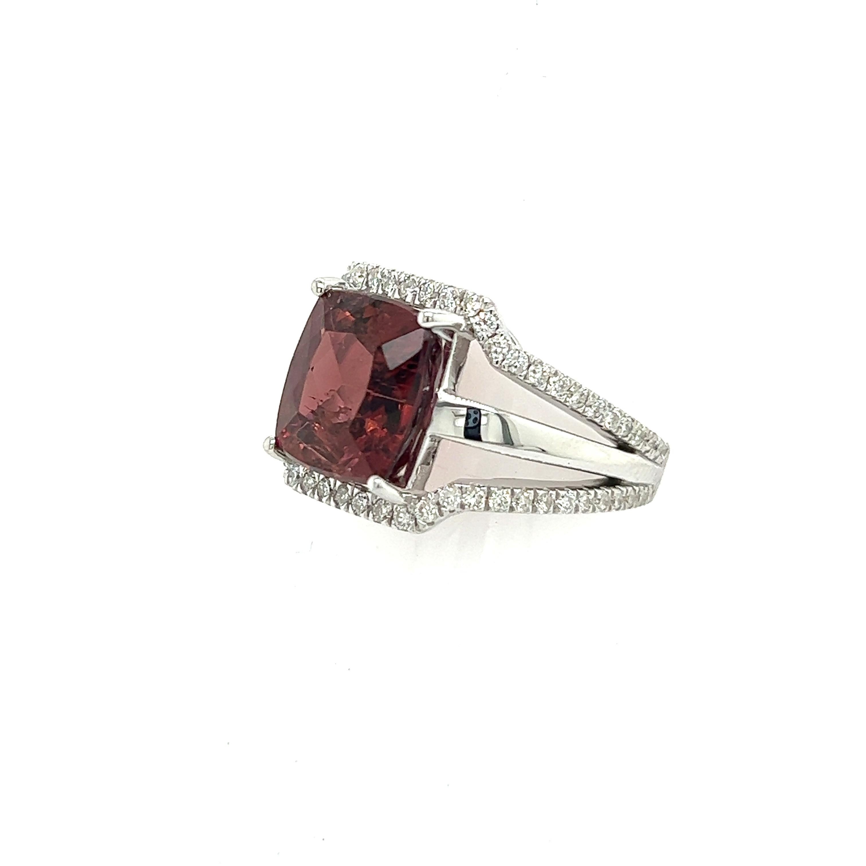 Natural Tourmaline Diamond Ring 6.5 14k White Gold 5.89 TCW Certified For Sale 5