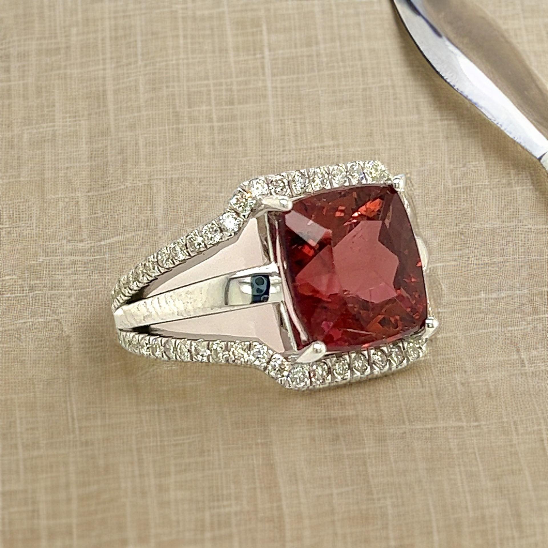 Natural Tourmaline Diamond Ring 6.5 14k White Gold 5.89 TCW Certified For Sale 6