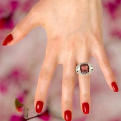 Anillo Diamante Turmalina Natural 6,5 Oro Blanco 14k 5,89 TCW Certificado