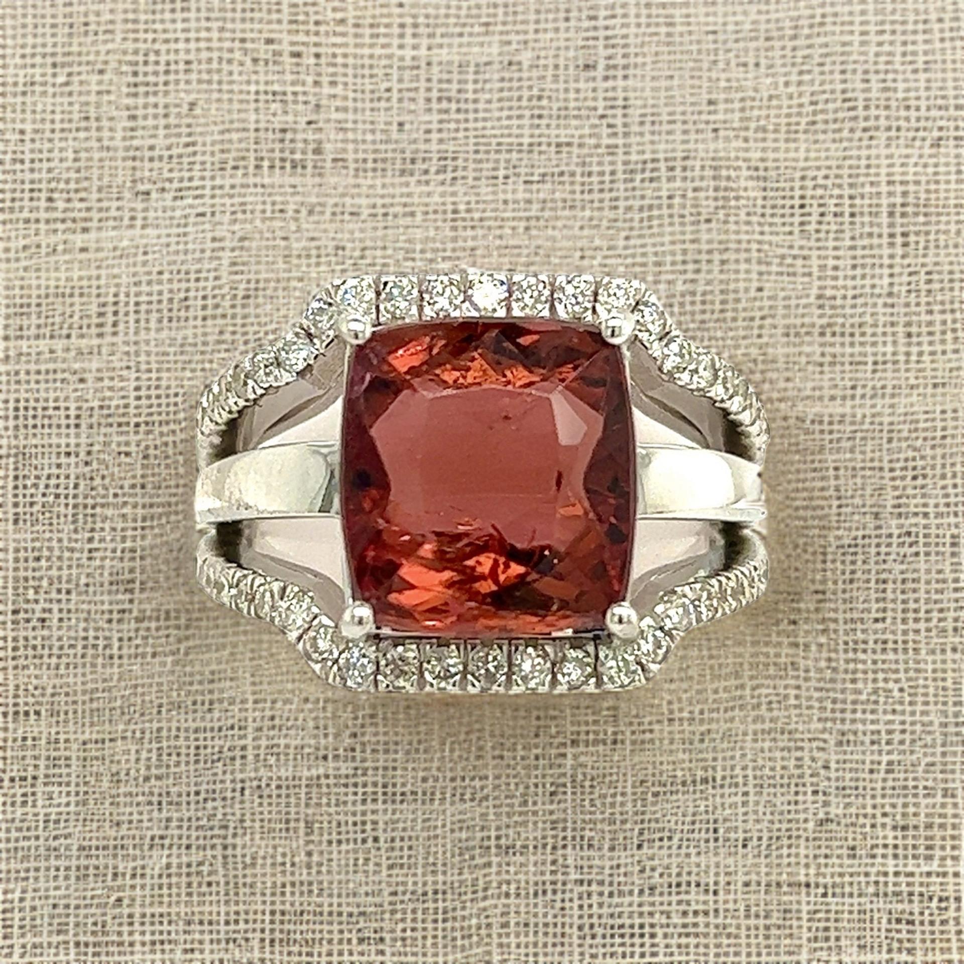 Cushion Cut Natural Tourmaline Diamond Ring 6.5 14k White Gold 5.89 TCW Certified For Sale