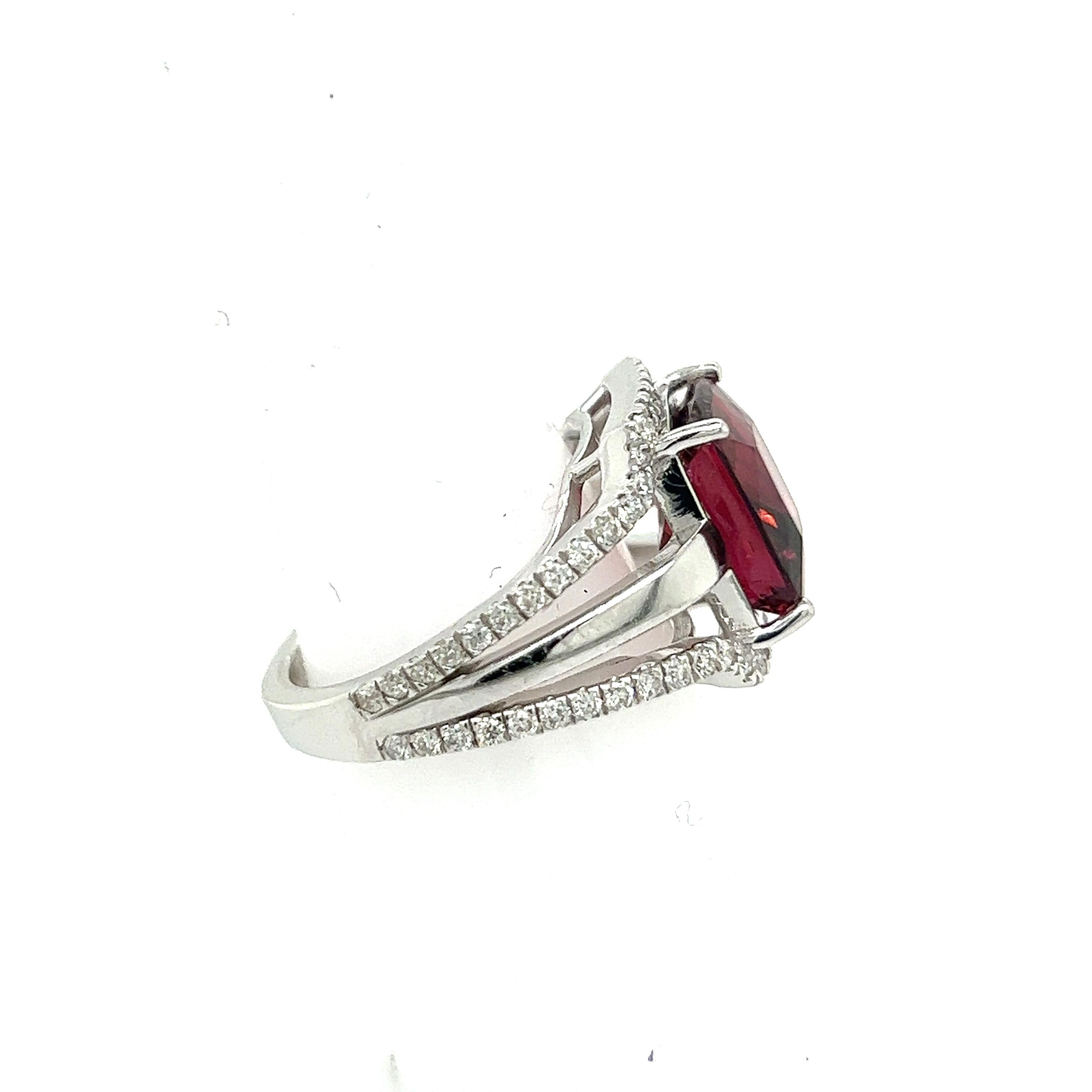 Natural Tourmaline Diamond Ring 6.5 14k White Gold 5.89 TCW Certified In New Condition For Sale In Brooklyn, NY