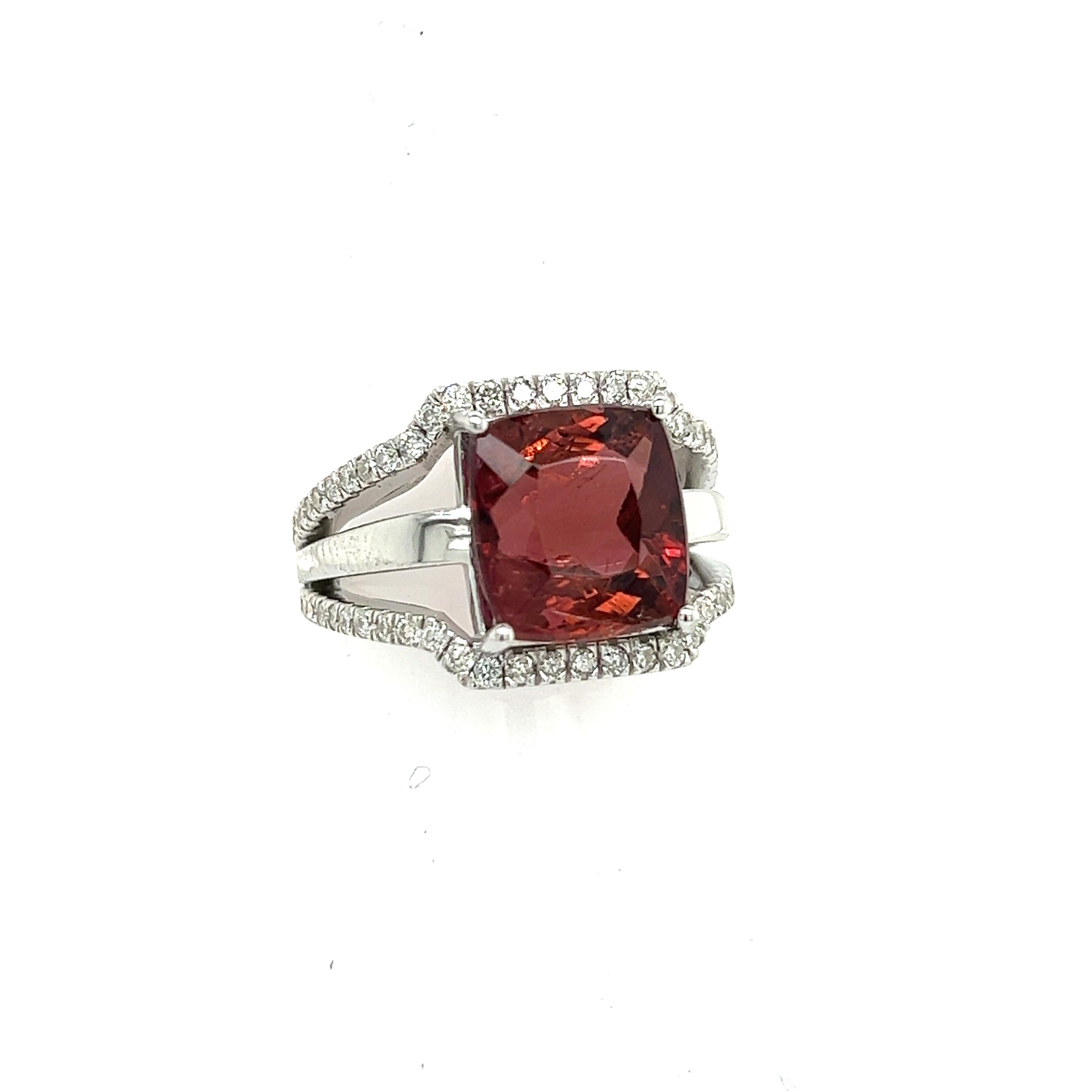 Natural Tourmaline Diamond Ring 6.5 14k White Gold 5.89 TCW Certified For Sale 1