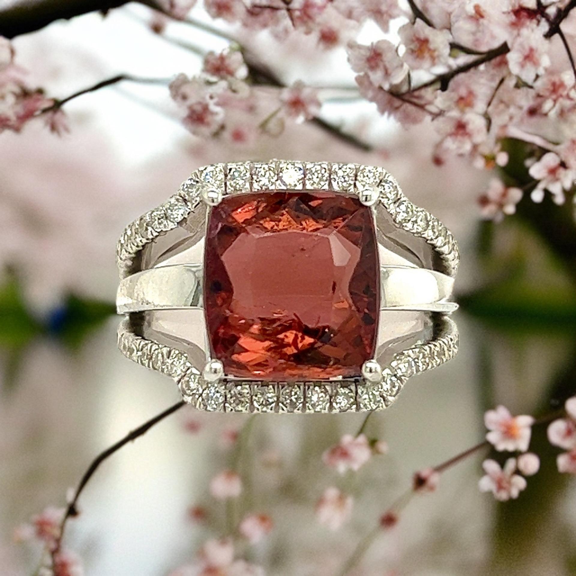 Natural Tourmaline Diamond Ring 6.5 14k White Gold 5.89 TCW Certified For Sale 2