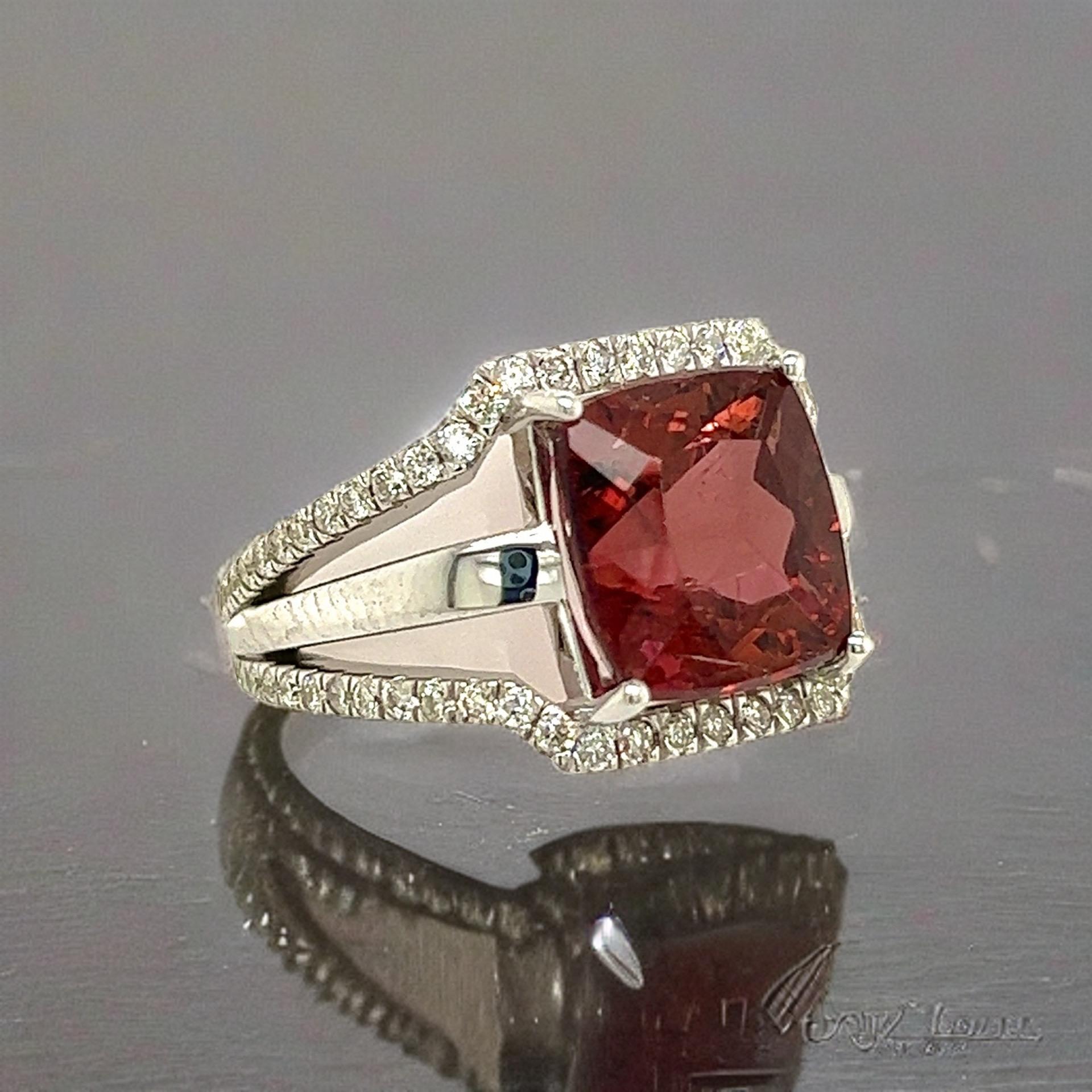 Natural Tourmaline Diamond Ring 6.5 14k White Gold 5.89 TCW Certified For Sale 4