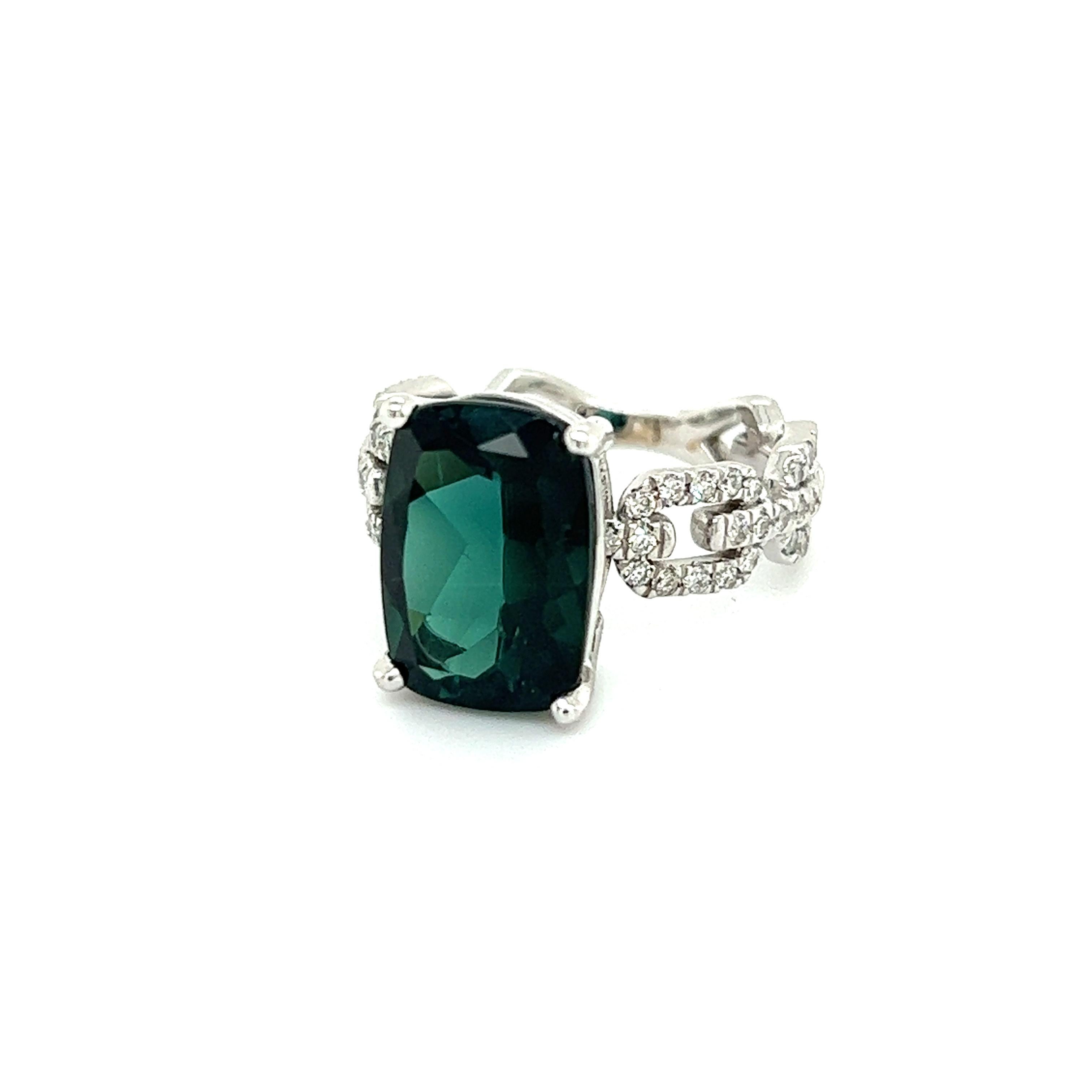 Natural Tourmaline Diamond Ring 6.5 14k White Gold 6.32 TCW Certified For Sale 6