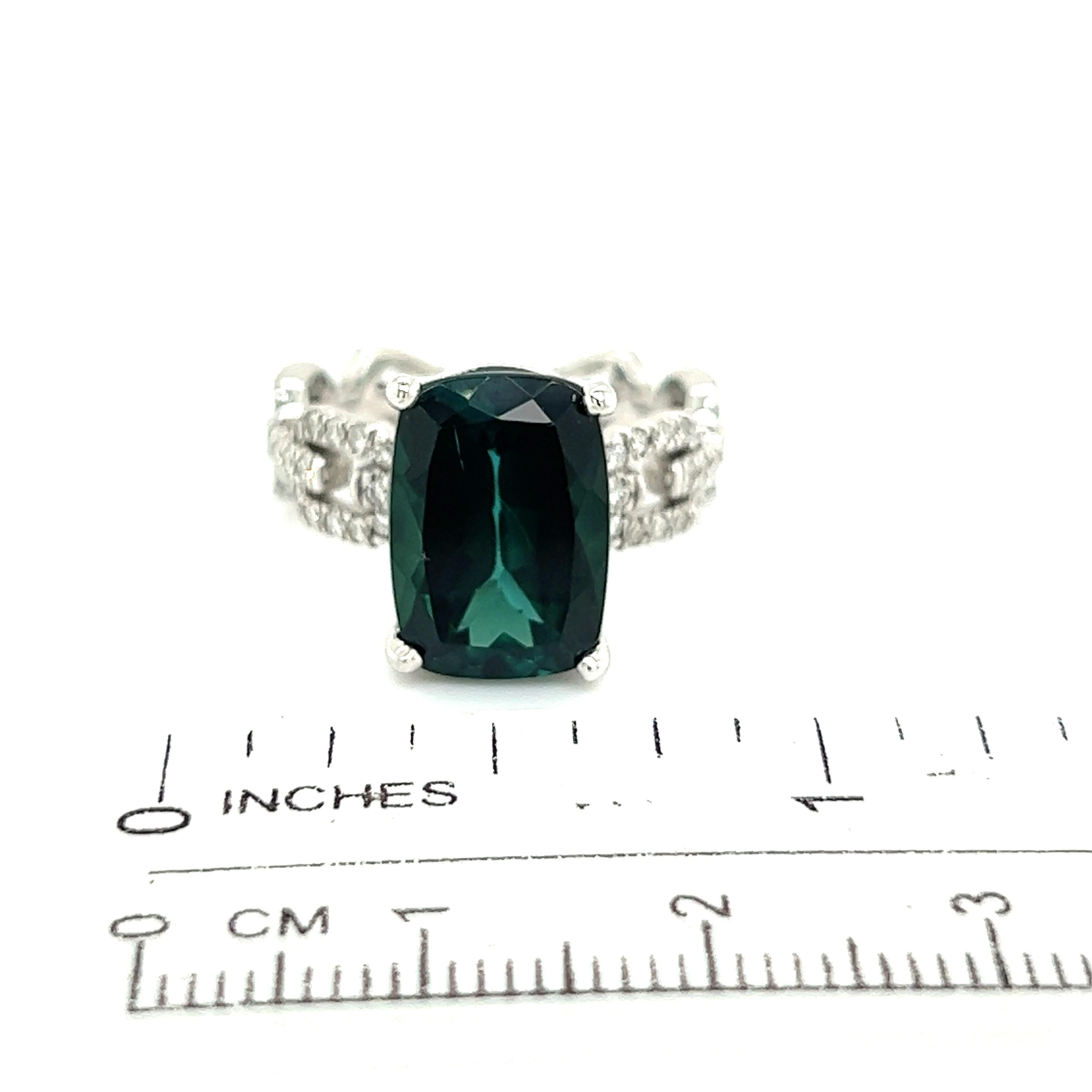 Natural Tourmaline Diamond Ring 6.5 14k White Gold 6.32 TCW Certified In Fair Condition For Sale In Brooklyn, NY