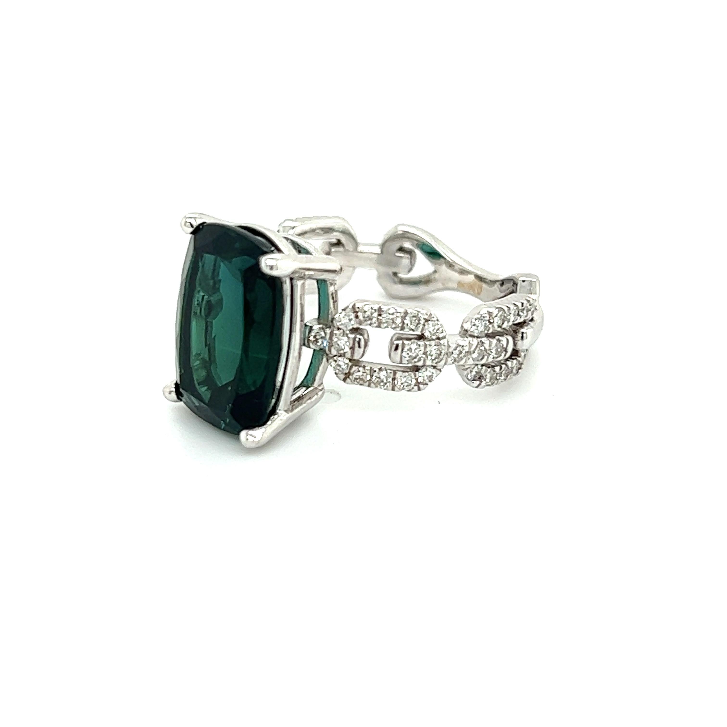 Women's Natural Tourmaline Diamond Ring 6.5 14k White Gold 6.32 TCW Certified For Sale