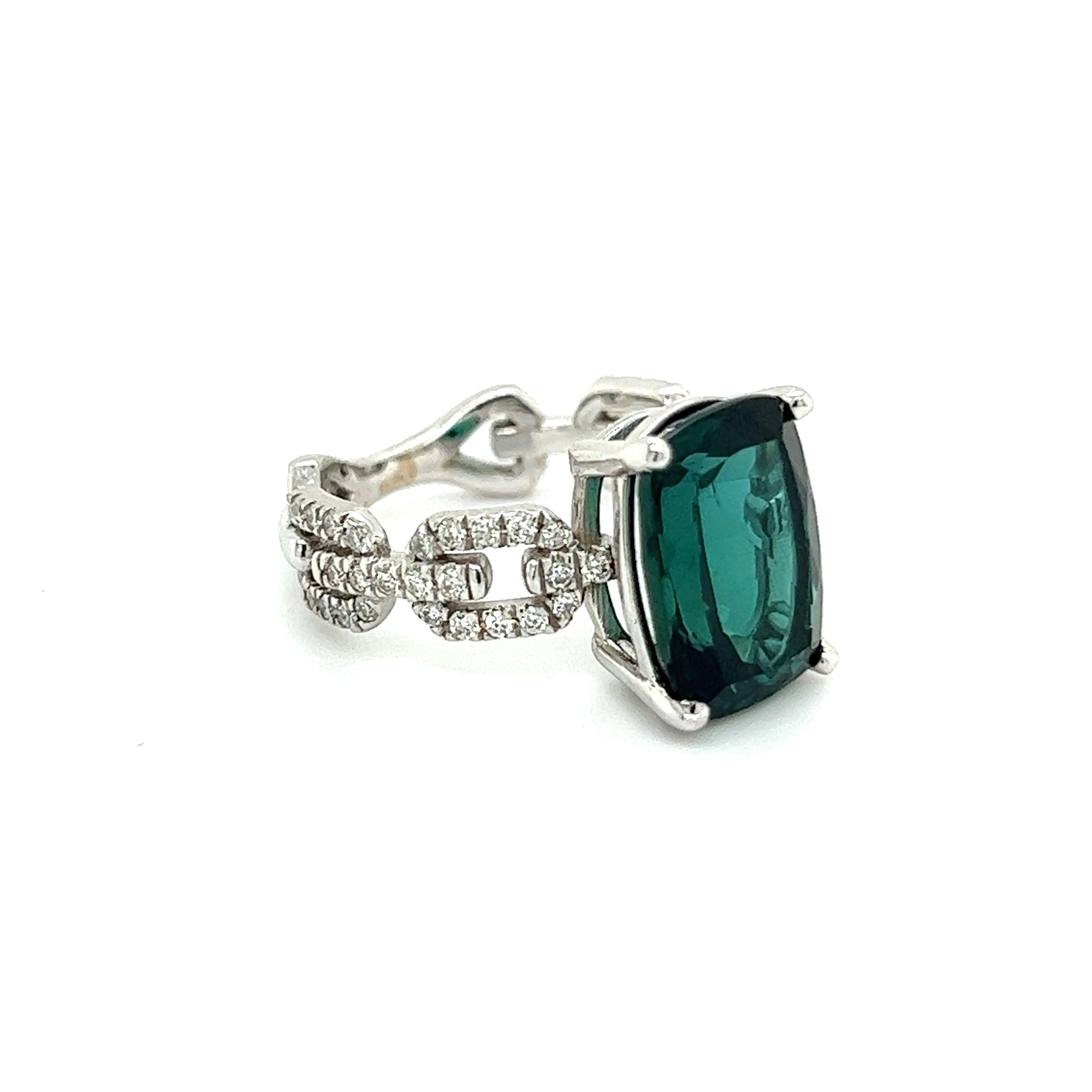 Natural Tourmaline Diamond Ring 6.5 14k White Gold 6.32 TCW Certified For Sale 1